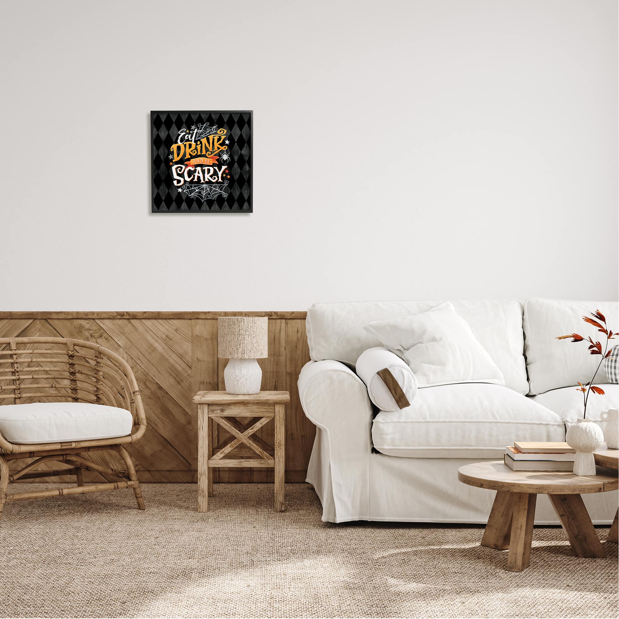Stupell Industries Eat Drink Be Scary Halloween Pattern Framed Giclee Art