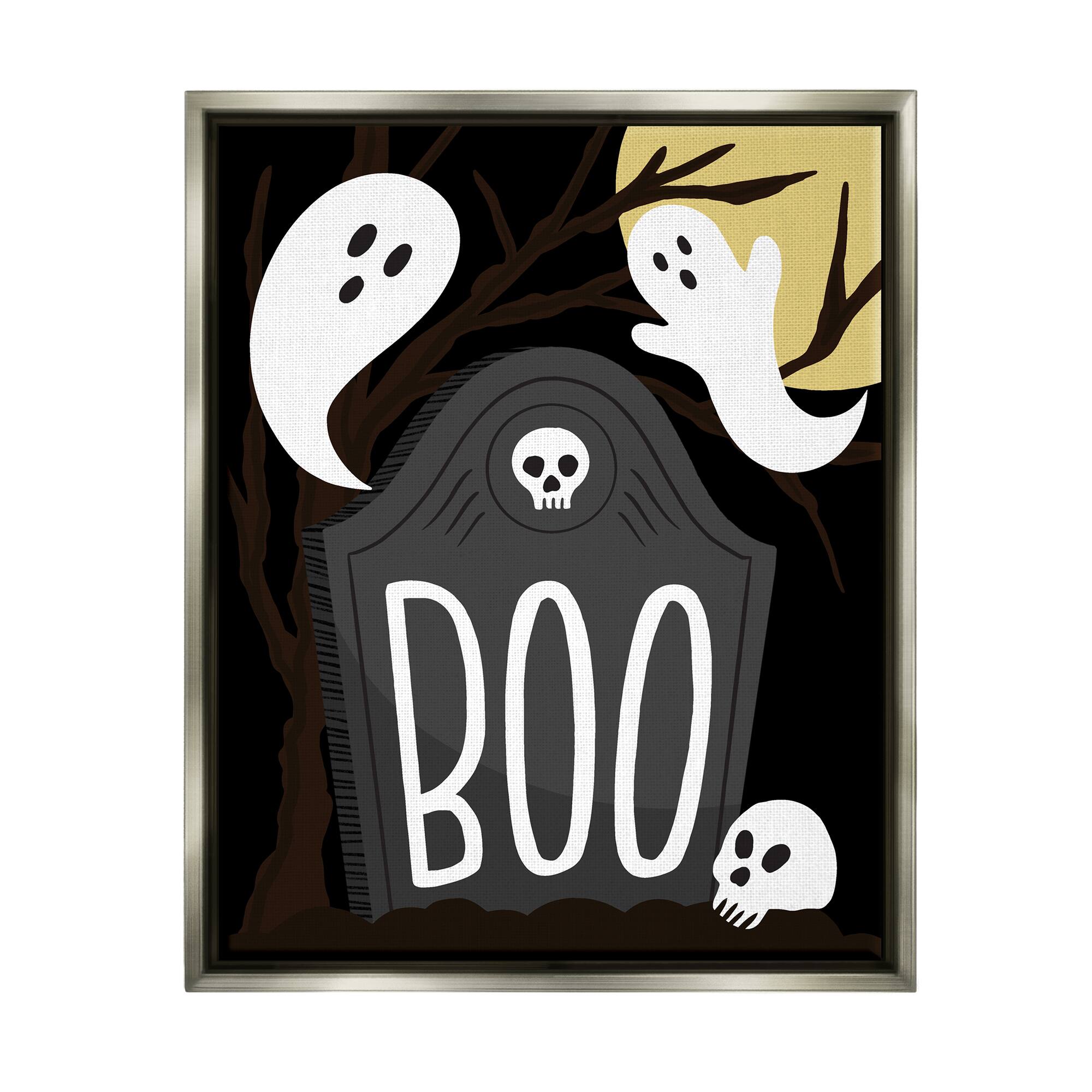 Stupell Industries Boo Haunted Night Gravestone Framed Floater Canvas Wall Art