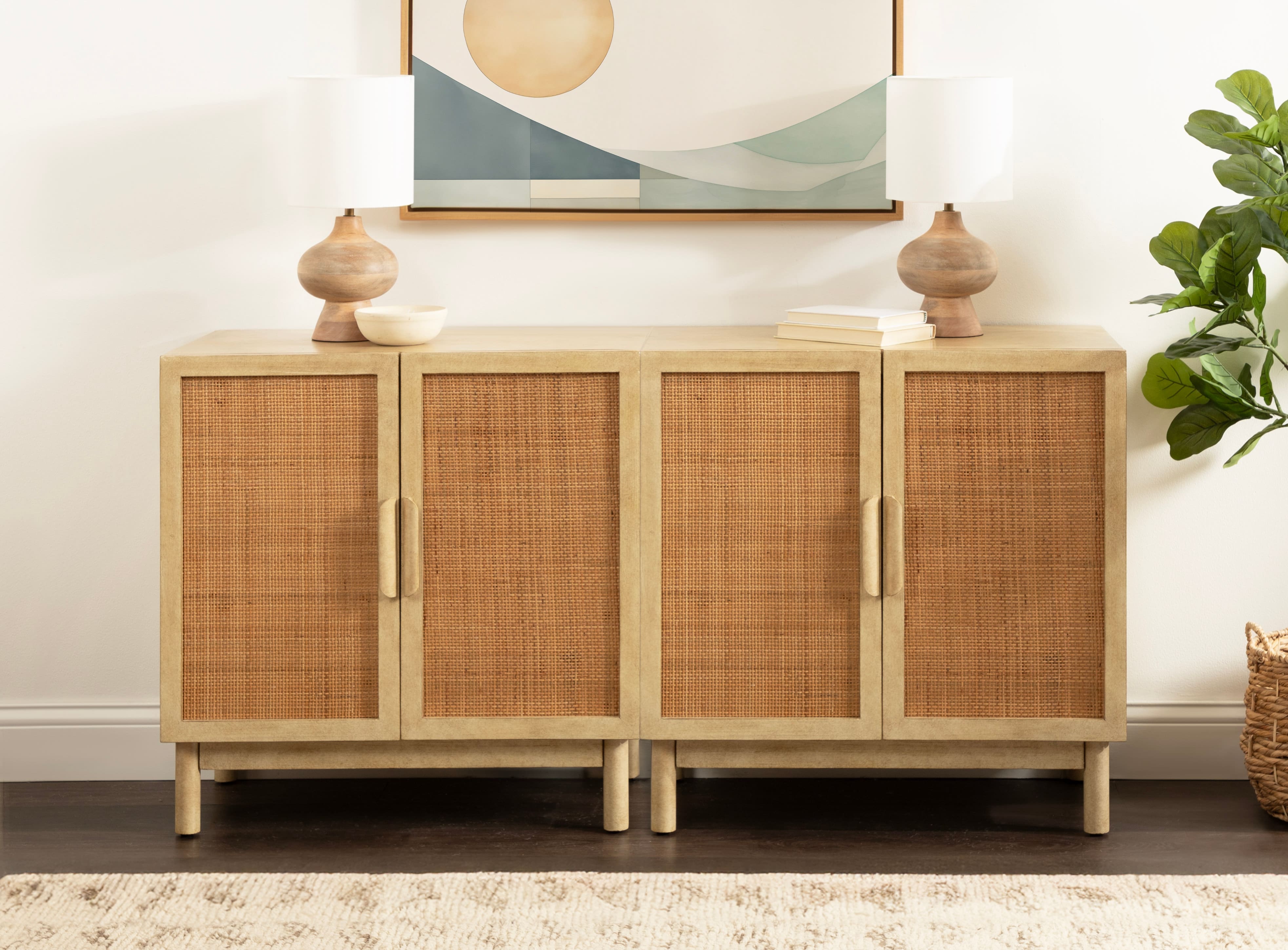 Kate and Laurel Ori Rattan & Wood Accent Floor Cabinet