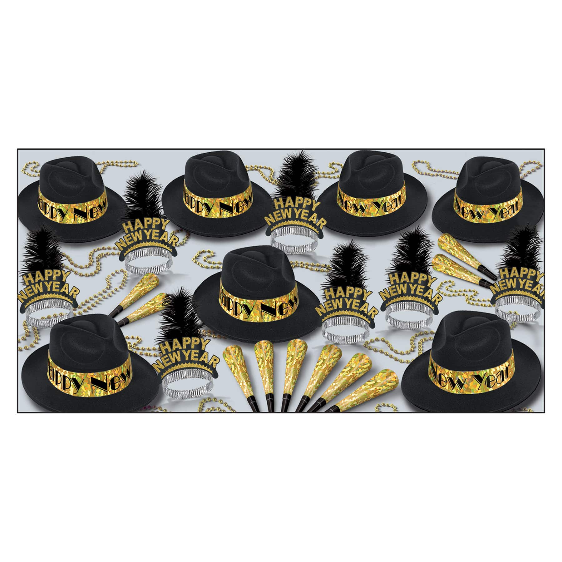 Beistle Black & Gold New Year Swingin' Party Favor Kit for 50
