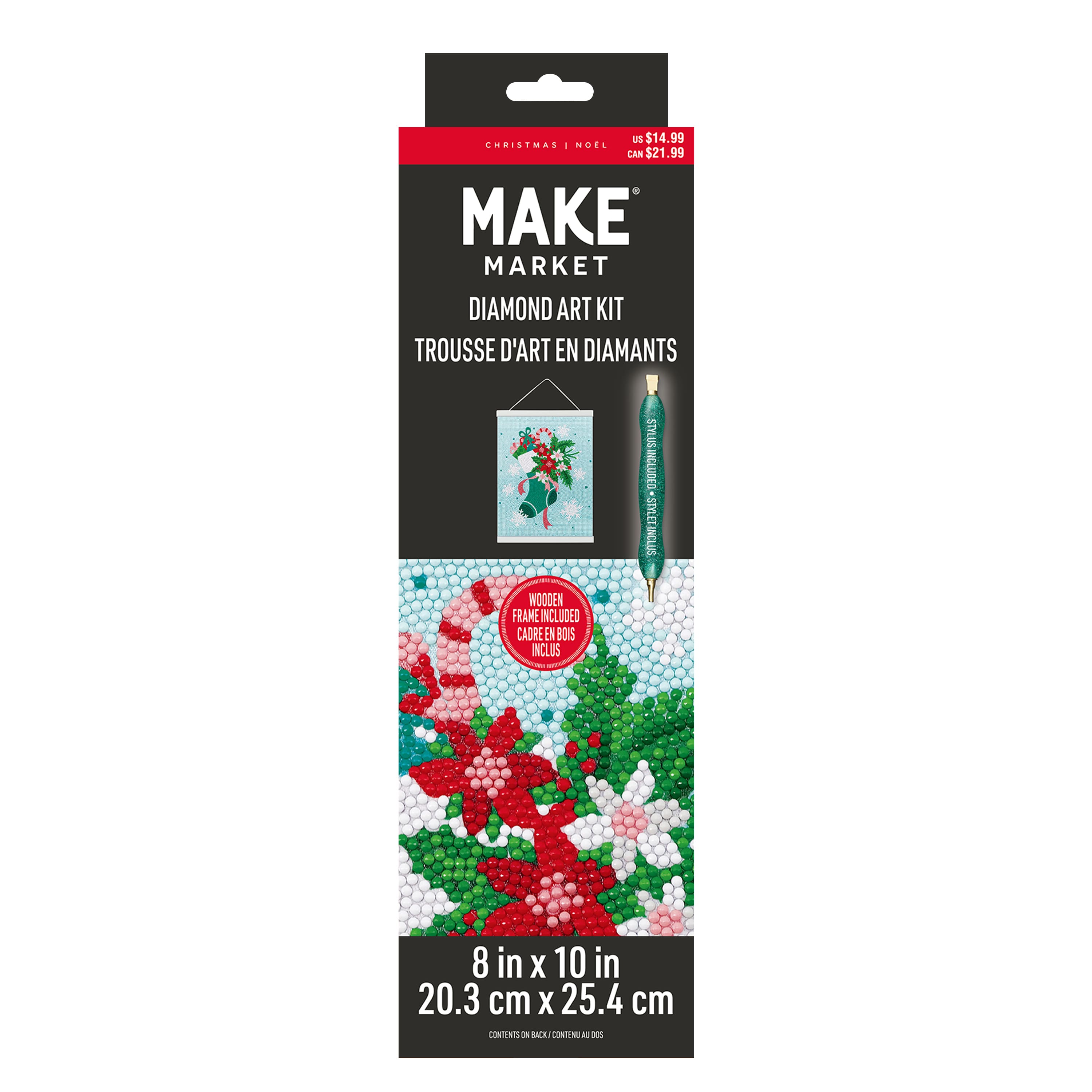 8" x 10" Stocking Diamond Art Kit with Magnetic Wood Frame by Make Market®