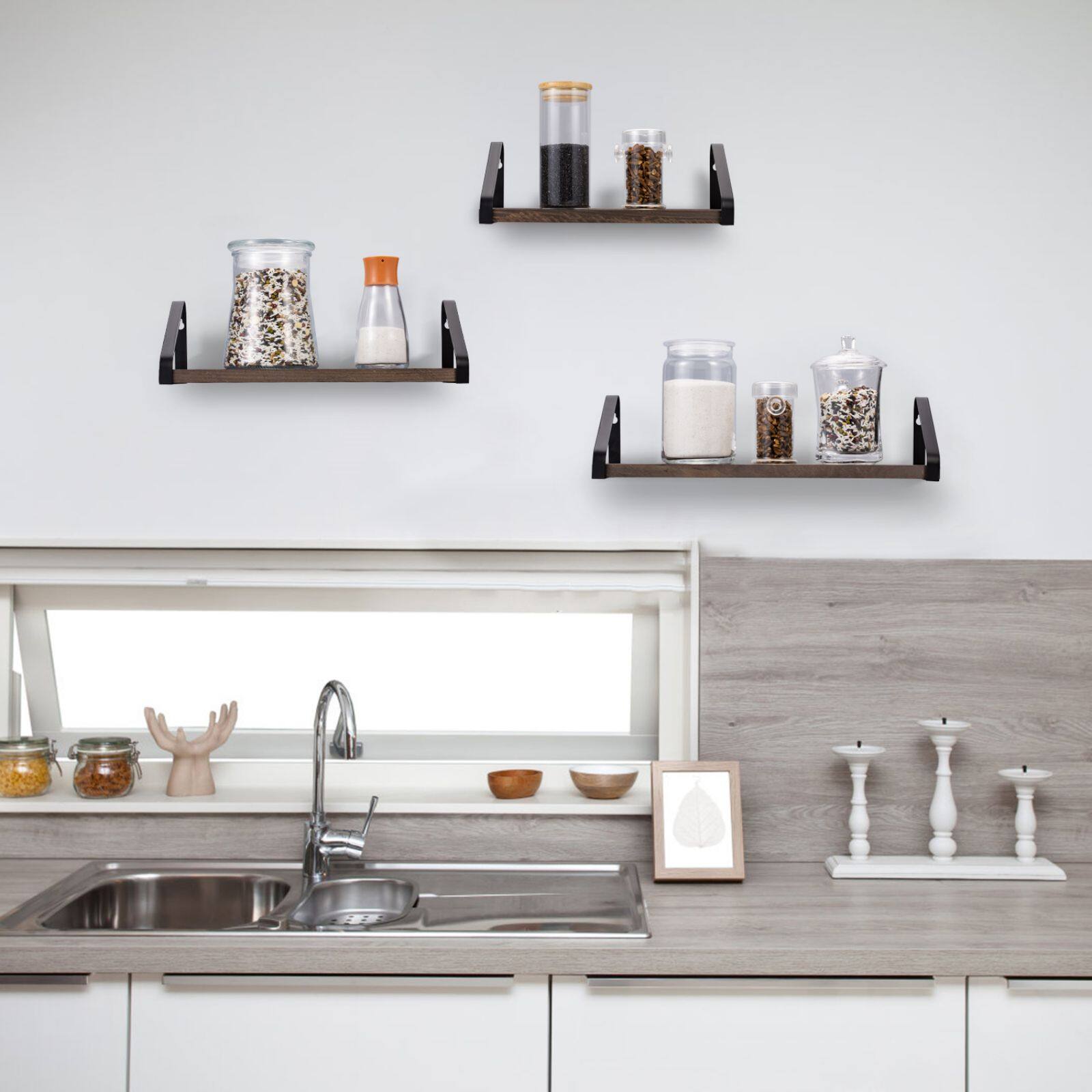 Rustic Wood Floating Wall Shelves Set
