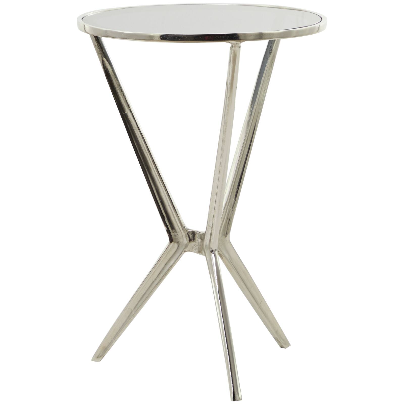 Silver Aluminum Hourglass Shaped Stand Accent Table with Clear Glass Top 16" x 16" x 24"