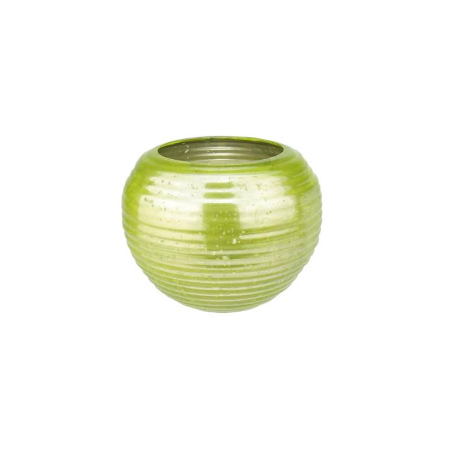 3.25" Green & Silver Ribbed Mercury Glass Votive Candle Holders, Set Of 4