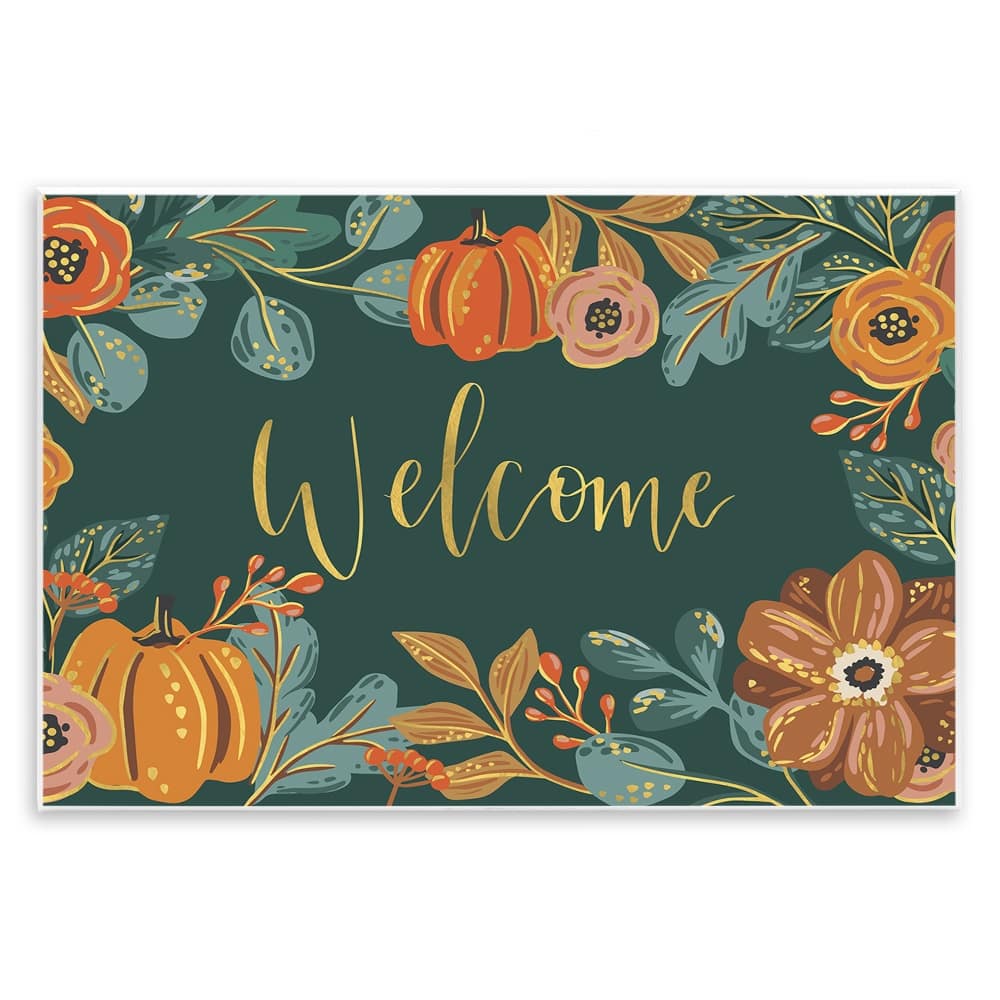 Stupell Industries Pumpkin Floral Harvest Welcome Sign Wall Plaque Art