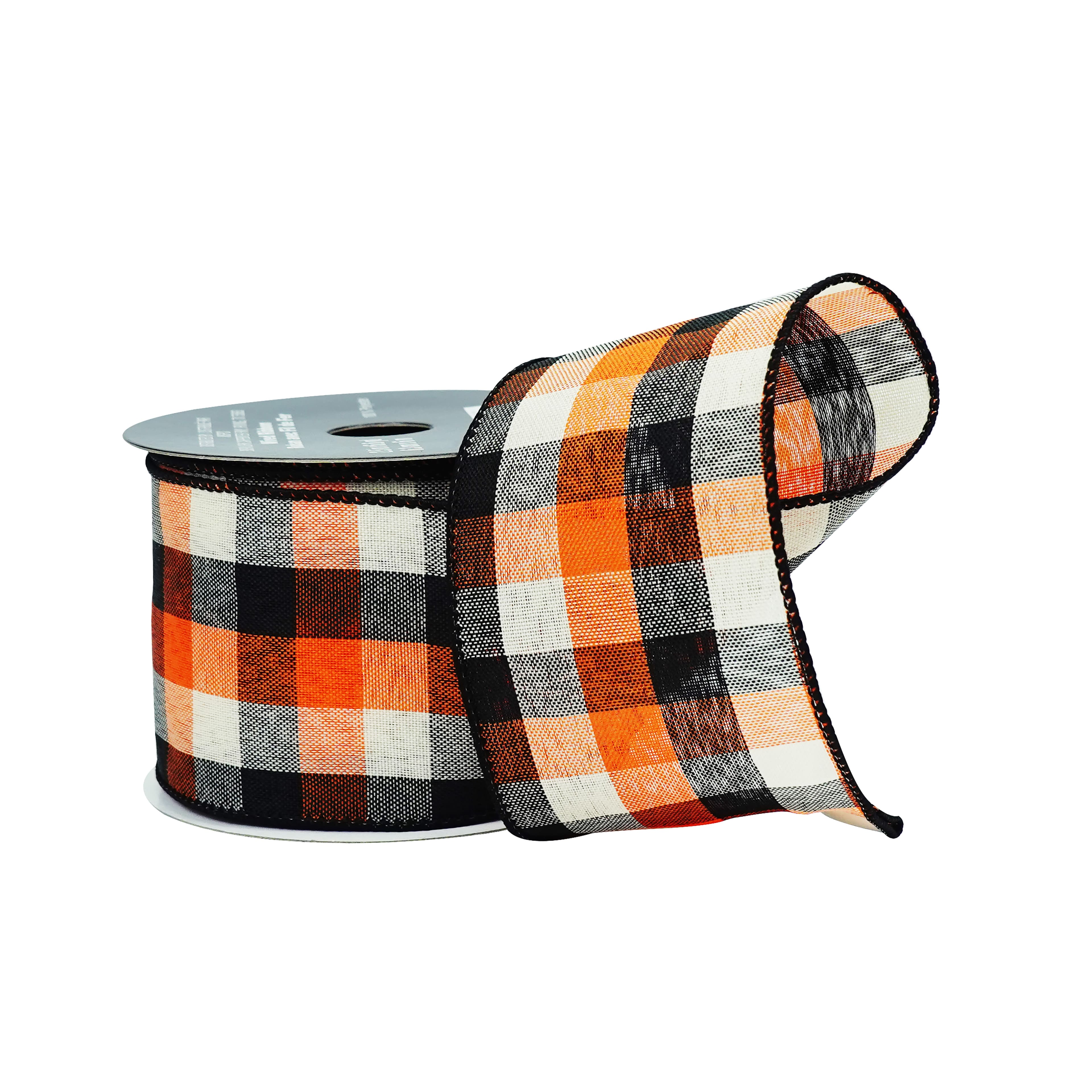 2.5" x 6.6yd. Navy & Orange Plaid Wired Ribbon by Celebrate It®