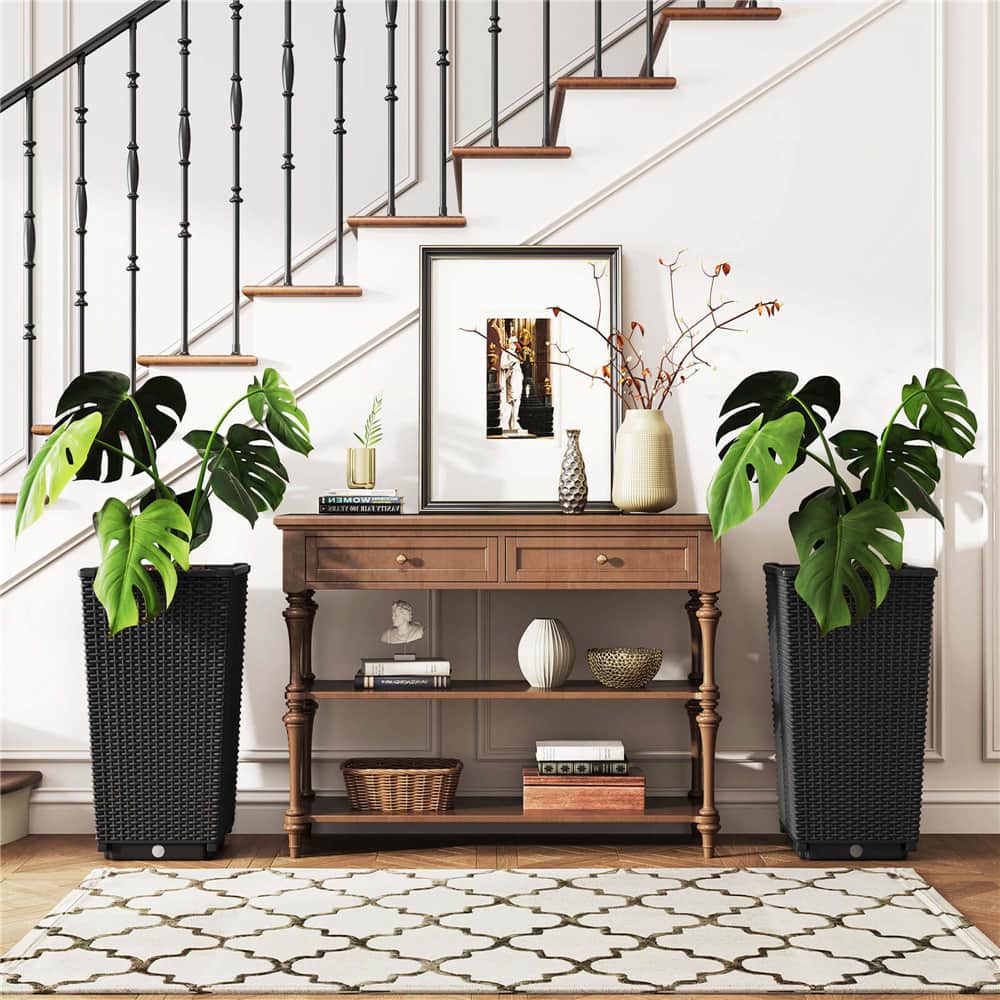 Costway 23" Tall Planters PP Rattan Wicker Plant Pot Self-watering Tree Pots