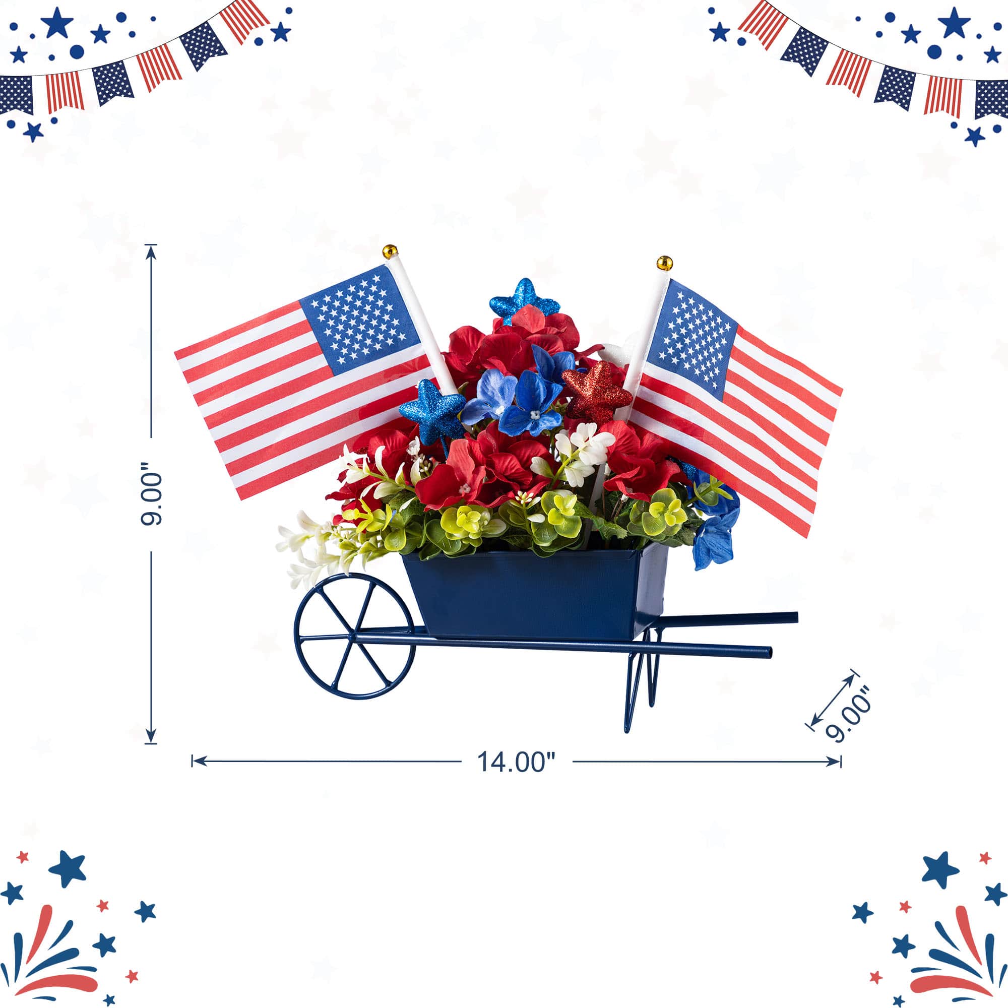 Glitzhome® 14" Patriotic Americana Hydrangea Metal Wagon Centerpiece