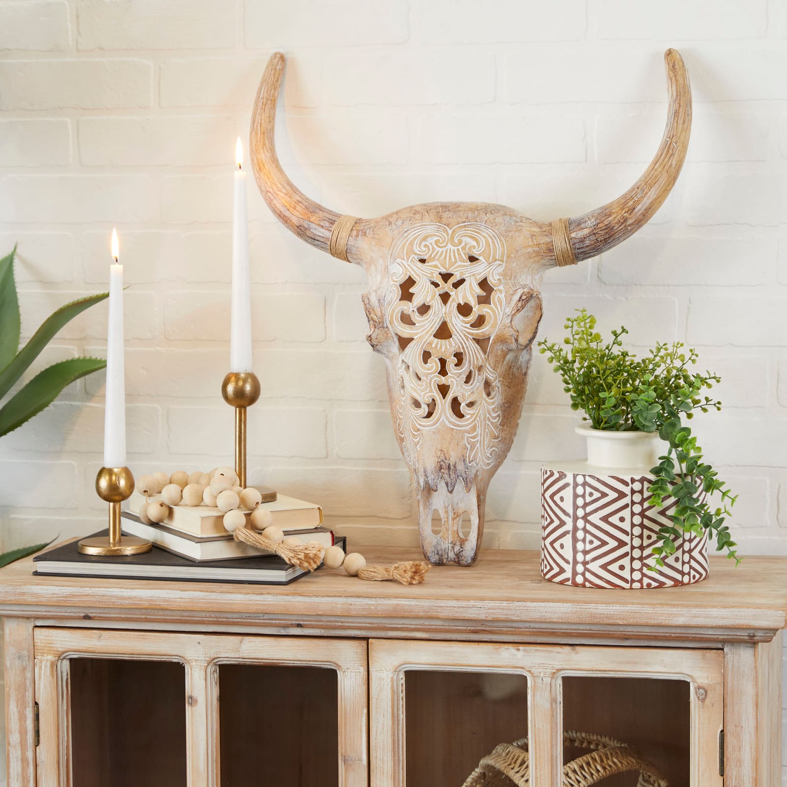 Brown Resin Bohemian Skull Wall Decor 23" x 20" x 5"