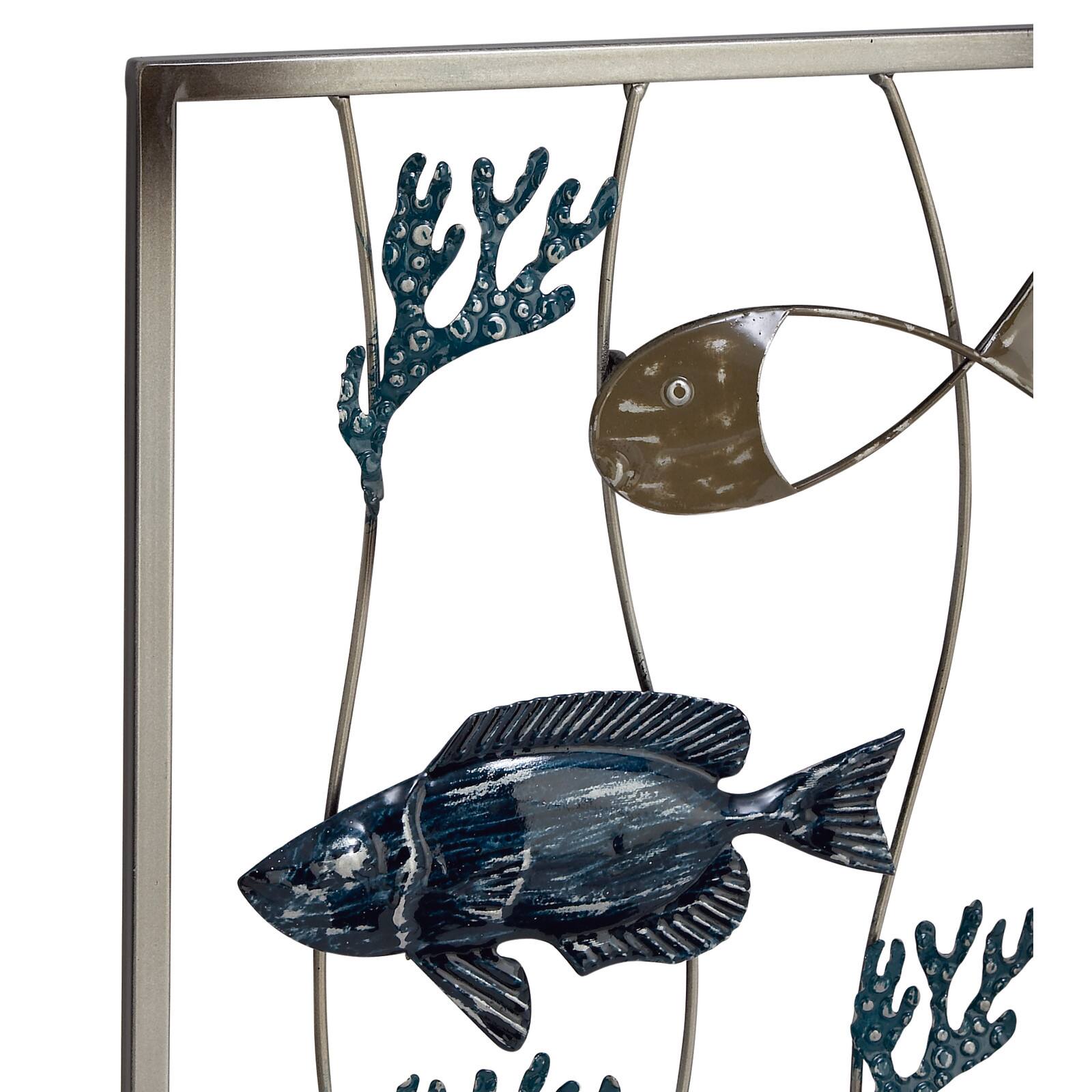 Set of 2 Blue Metal Coastal Fish Wall Decor, 11" x 29"
