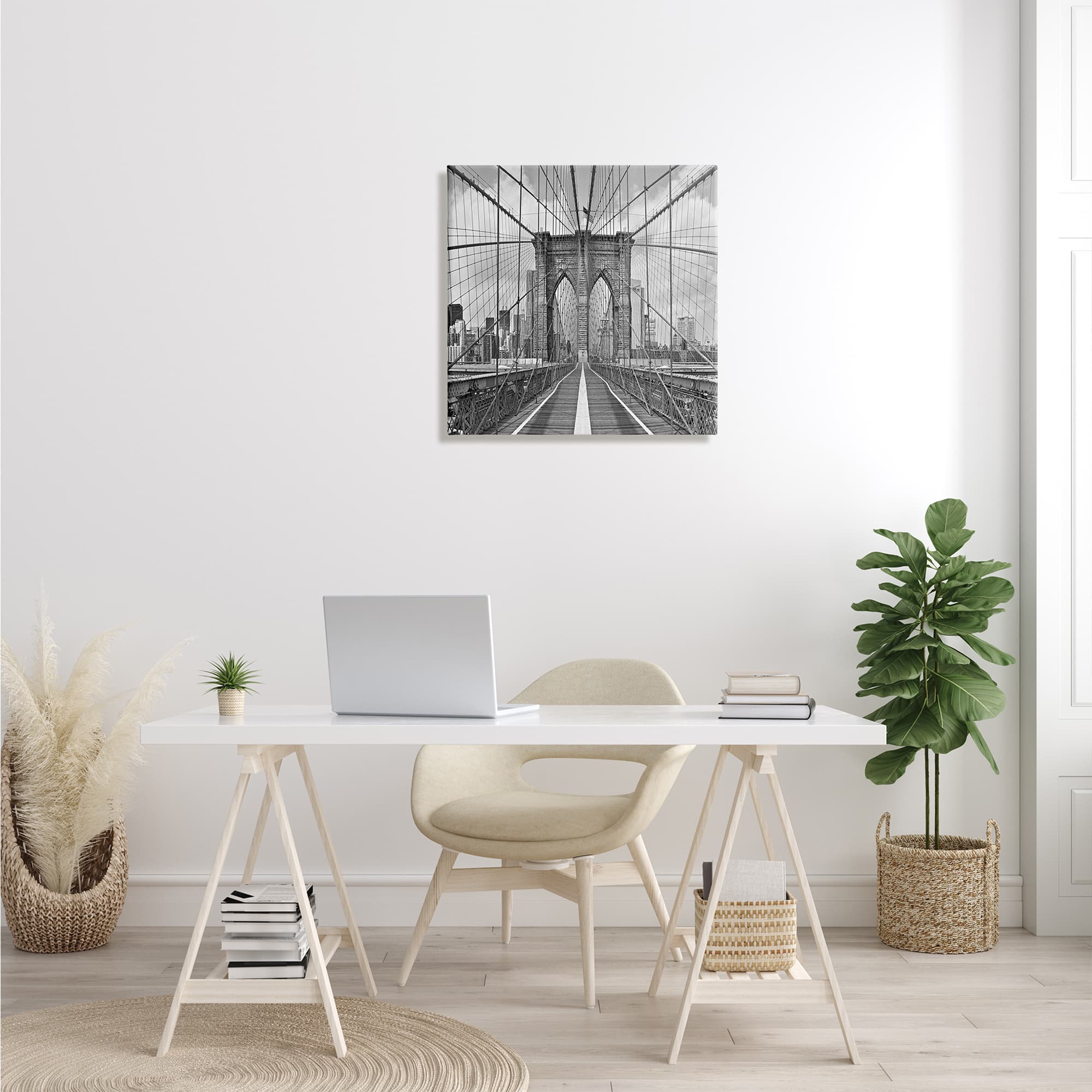 Stupell Industries Brooklyn Bridge Black White Industrial Landscape City Architecture Canvas Wall Art
