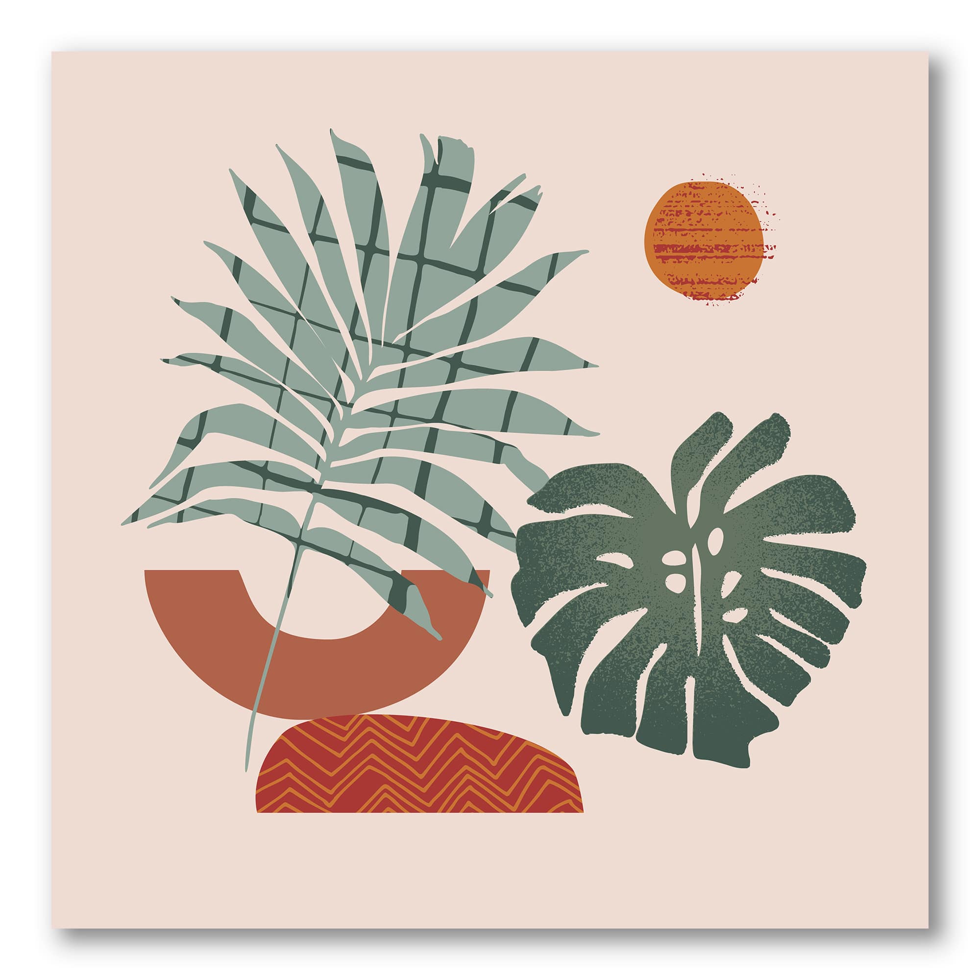 Designart - Moon & Sun Shapes In Retro Green & Terracotta Tone - Modern Canvas Wall Art Print