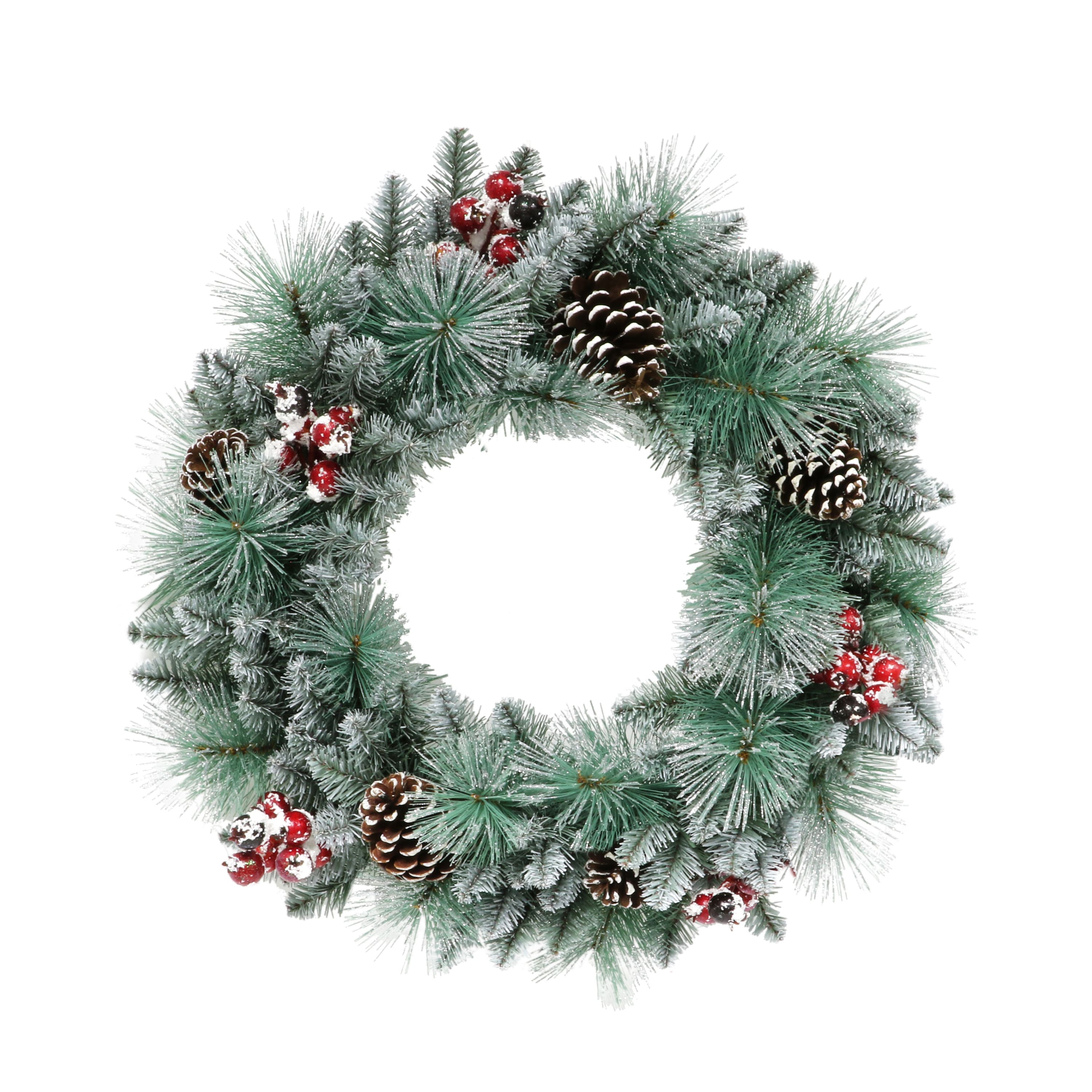 6 Pack: 24" Glitter Pine, Cones & Red Berries Wreath