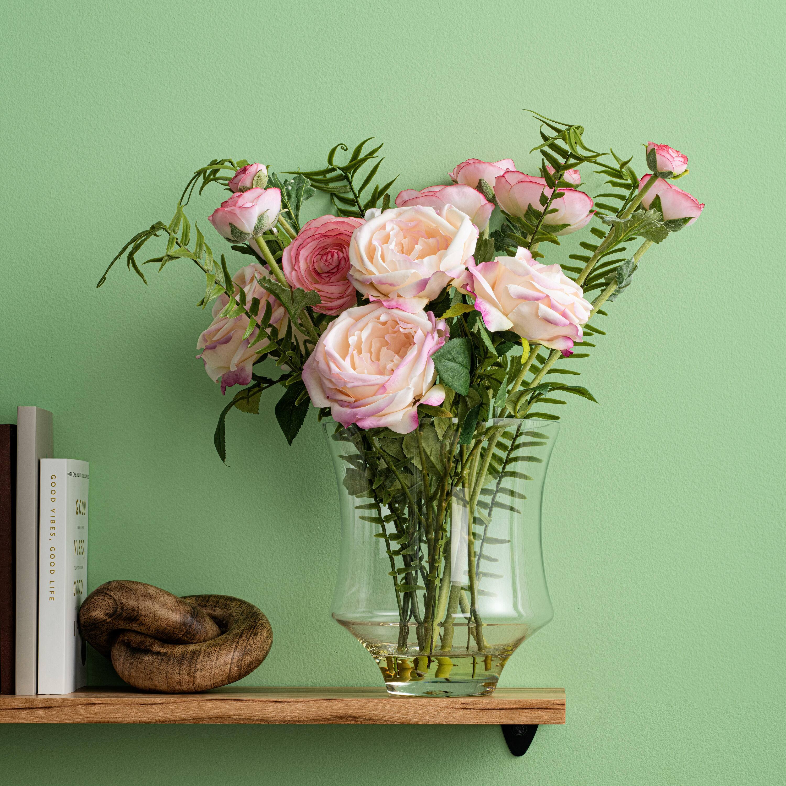 16" Artificial Dark Pink Rose in Glass Pot