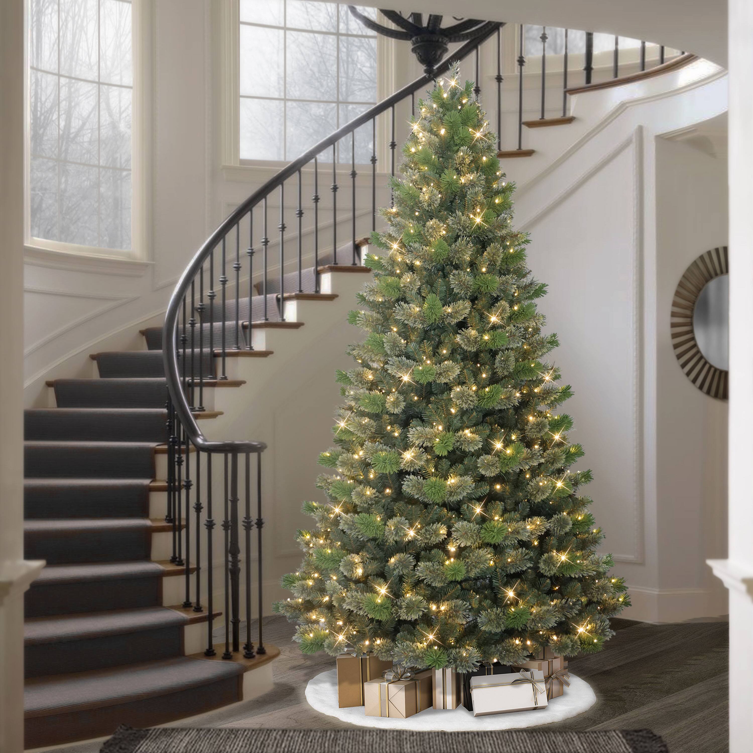 9ft. Pre-Lit Artificial Oklahoma Pine Tree, Warm White LED Lights