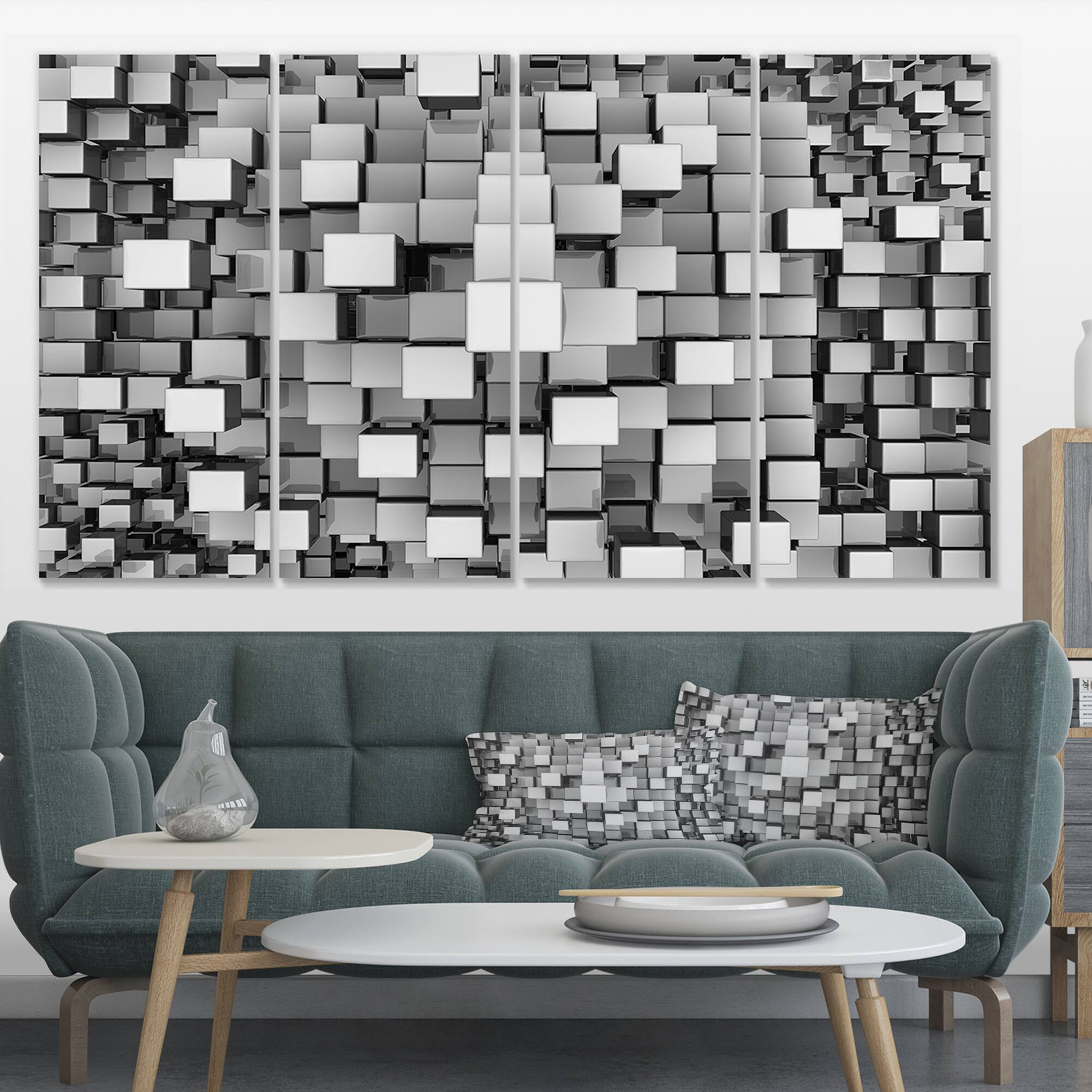 Designart - Black and Grey Cubes - Contemporary Canvas Art Print