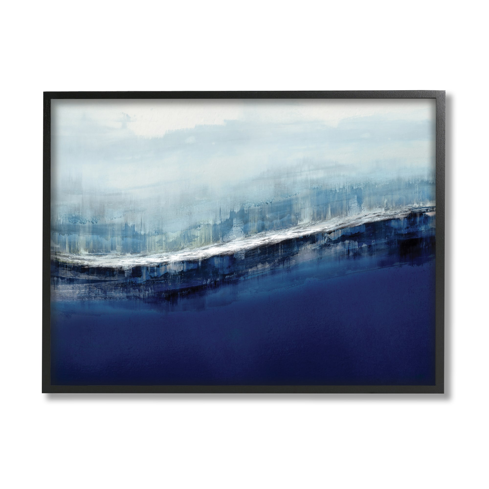 Stupell Industries Abstract Ocean Waves Blue Stormy Sky in Black Frame Wall Art
