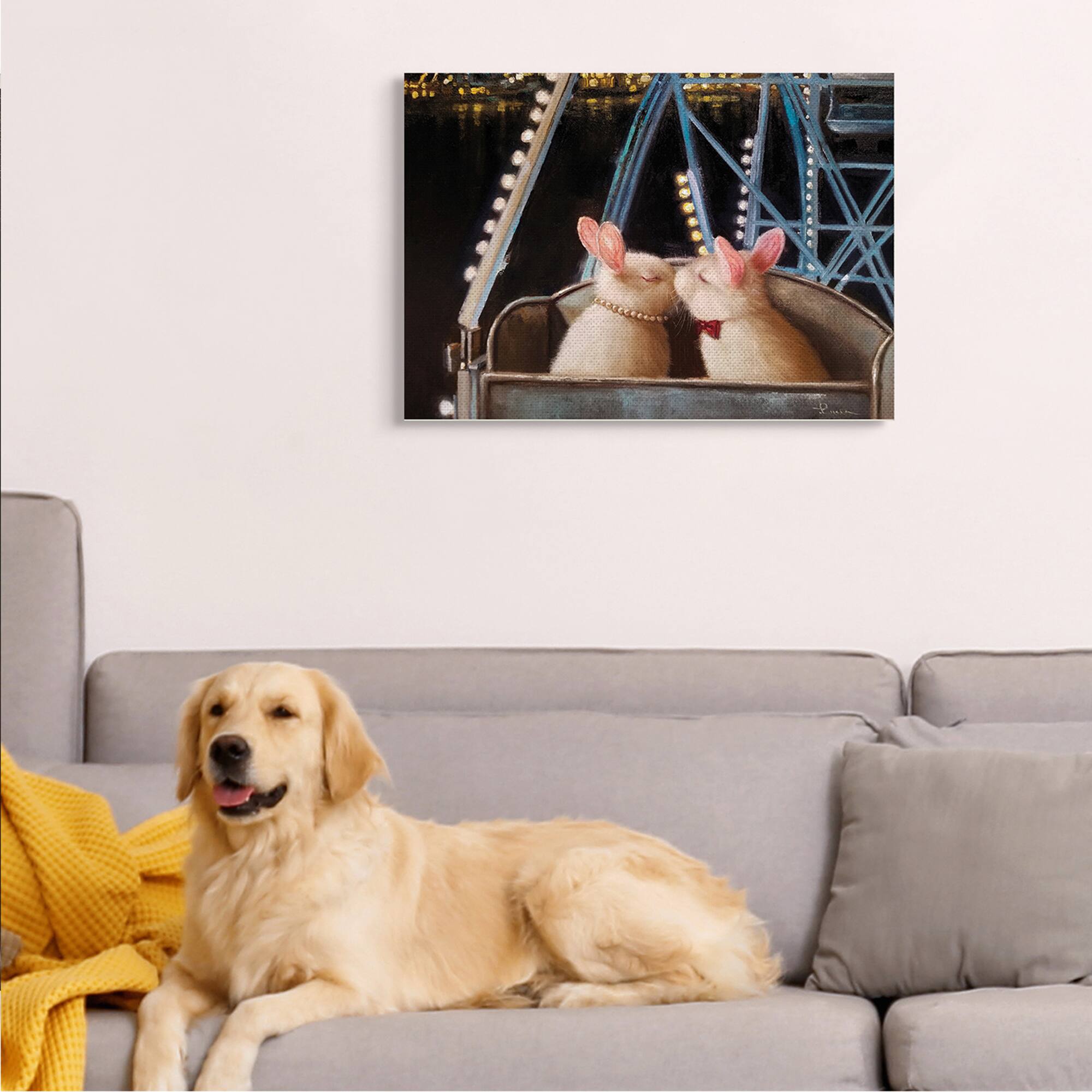 Stupell Industries Rabbit Couple Romantic Ferris Wheel Kiss Canvas Wall Art