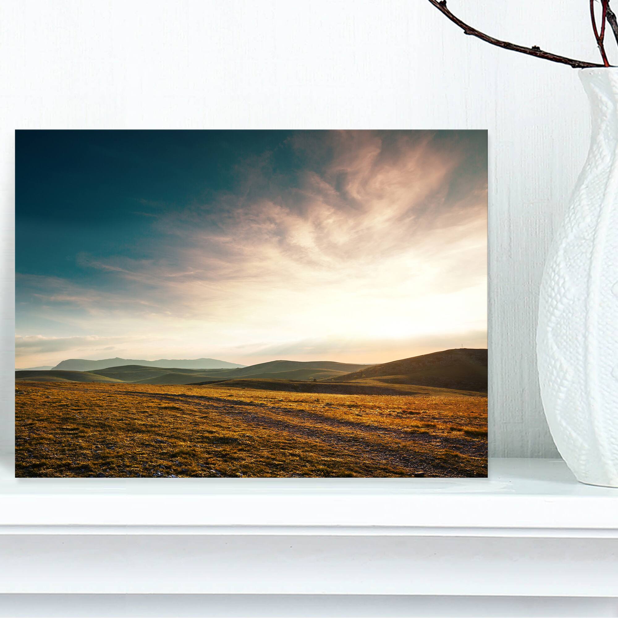 Designart - Pathway over Mountains At Sunset - Oversized Landscape Canvas Art