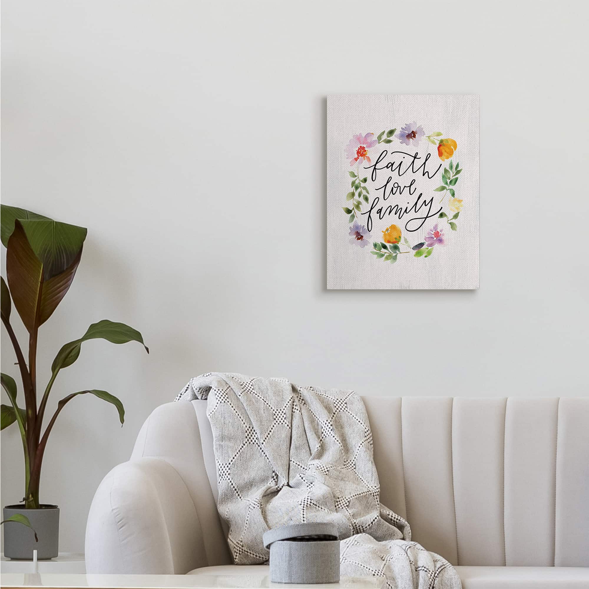 Stupell Industries Faith Love Family Quote Traditional Floral Wreath Canvas Wall Art