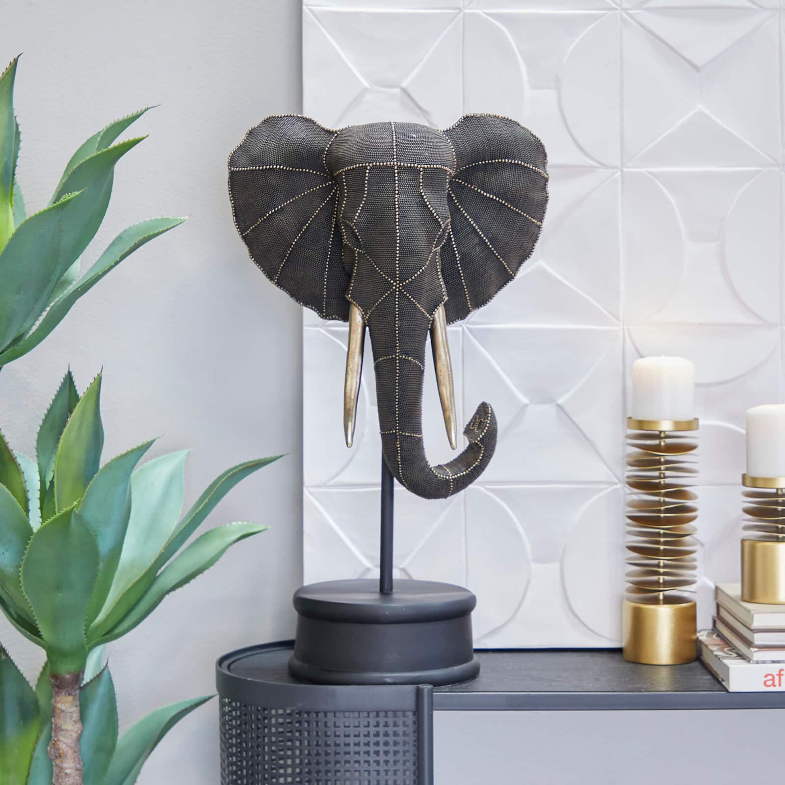 27" Black Polystone Elephant Sculpture