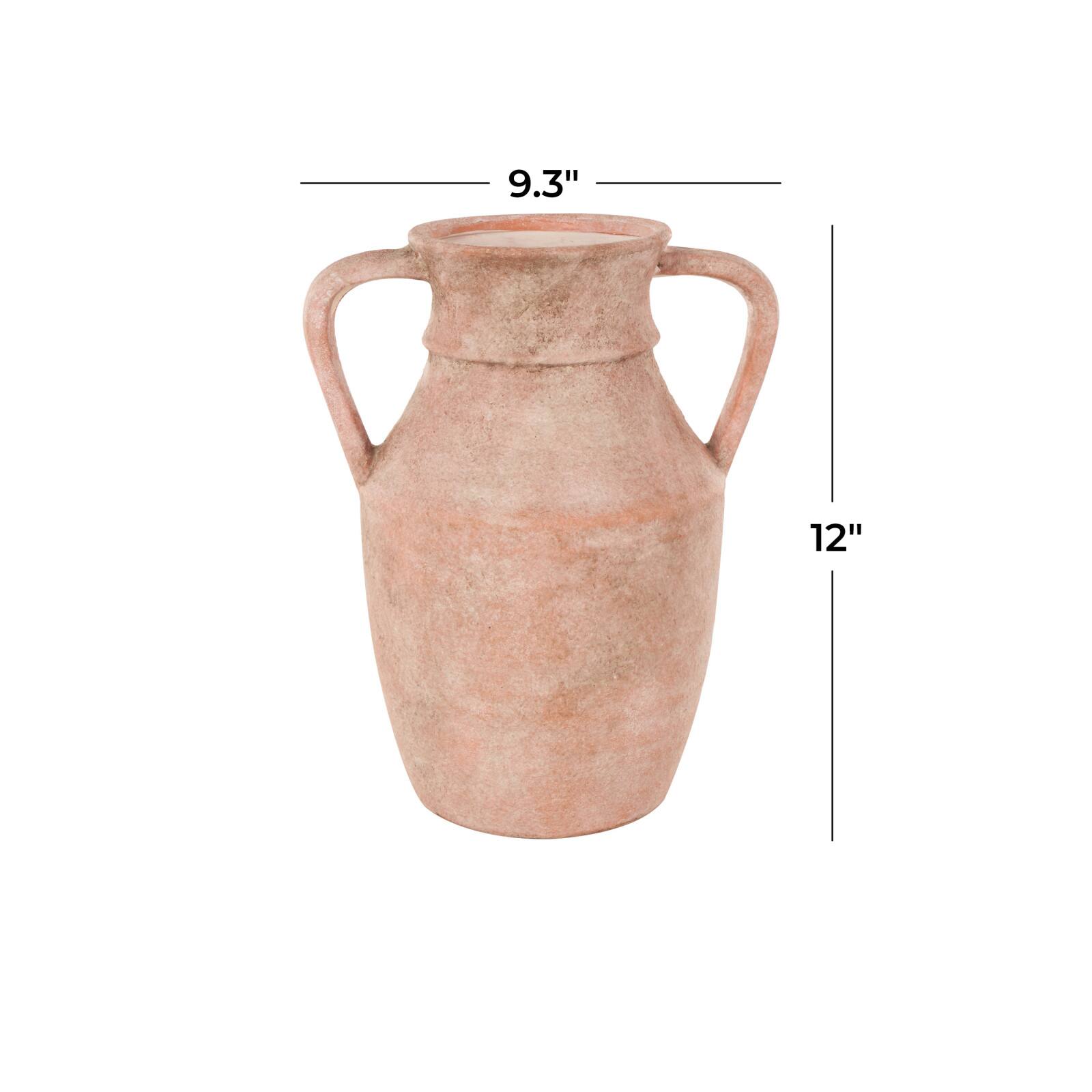 12" Pink Antique-Style Ceramic Vase with Handles