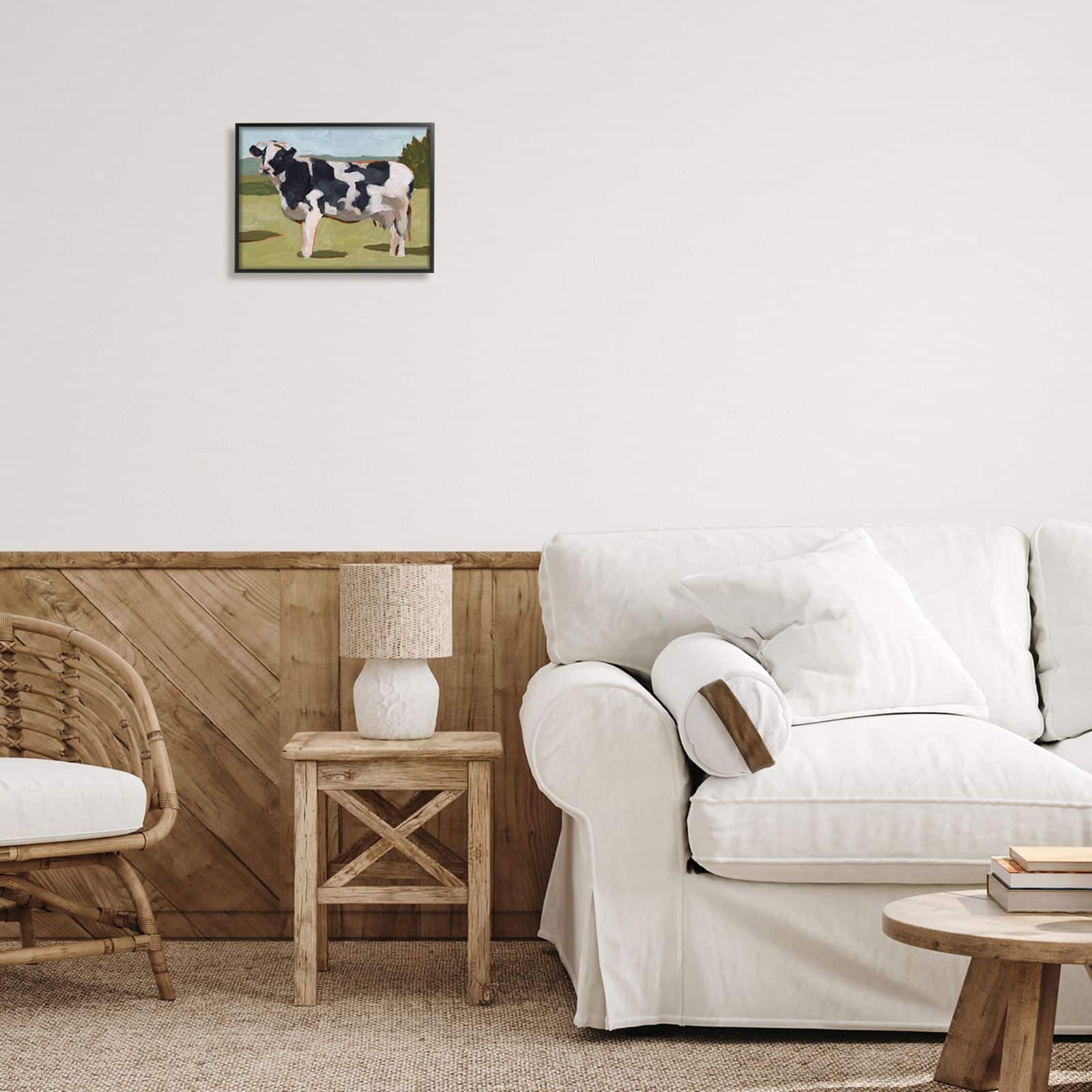 Stupell Industries Dairy Farm Cow Grazing Country Cattle Traditional Painting Framed Wall Art