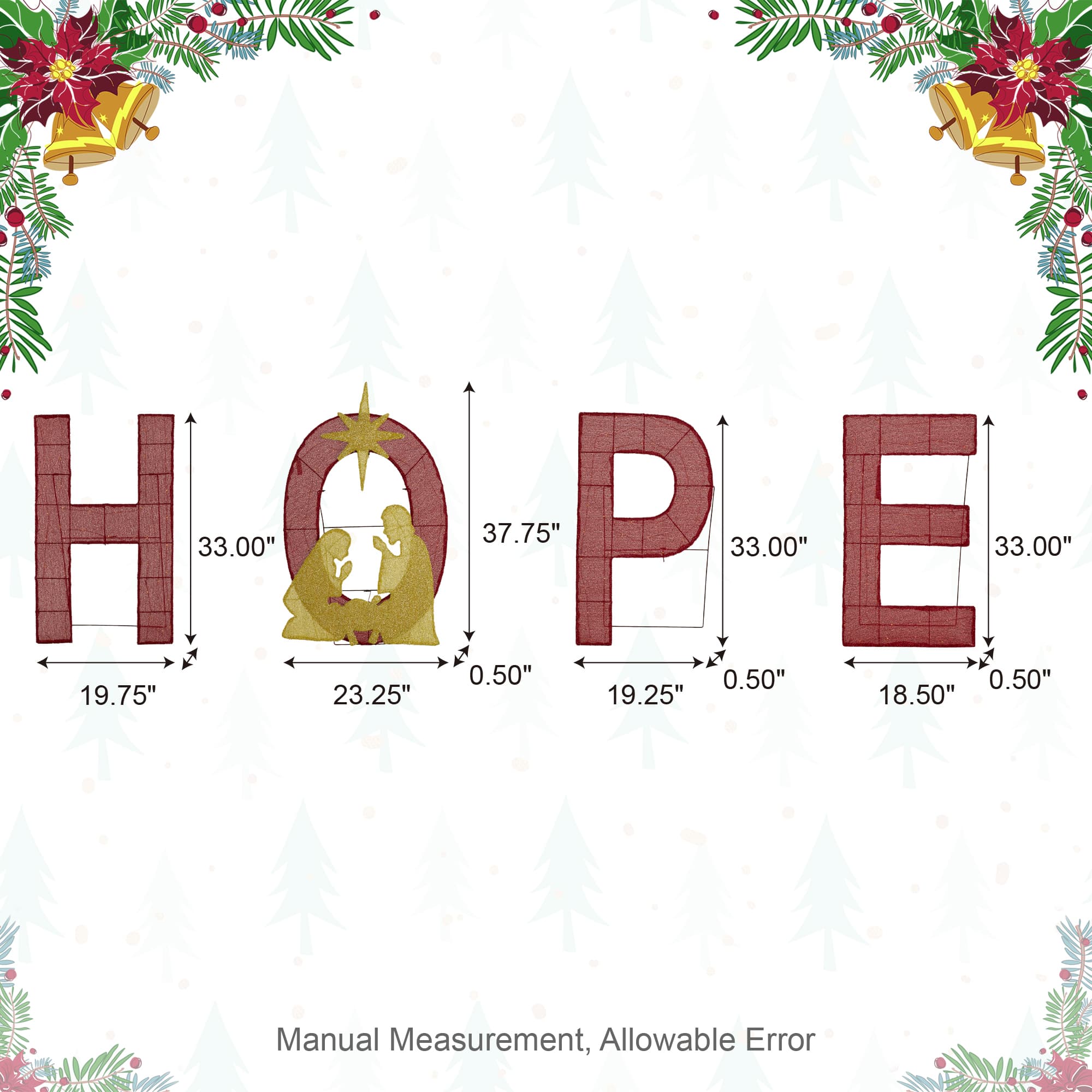 Glitzhome® 80.75"L Lighted Christmas 2D Fabric Nativity HOPE Outdoor Decor Set