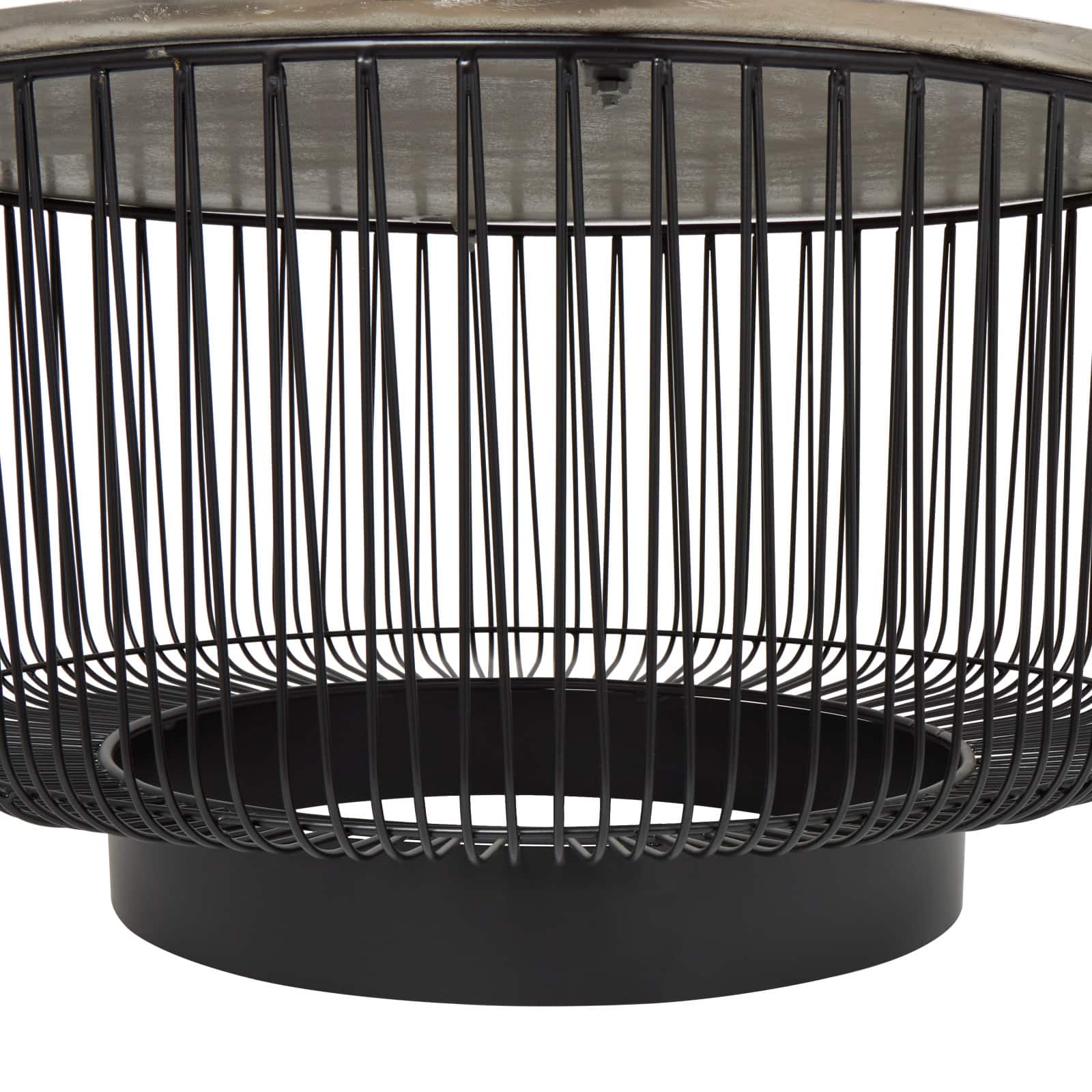 30" Black Metal Open Frame Wire Geometric Coffee Table with Silver Aluminum Top