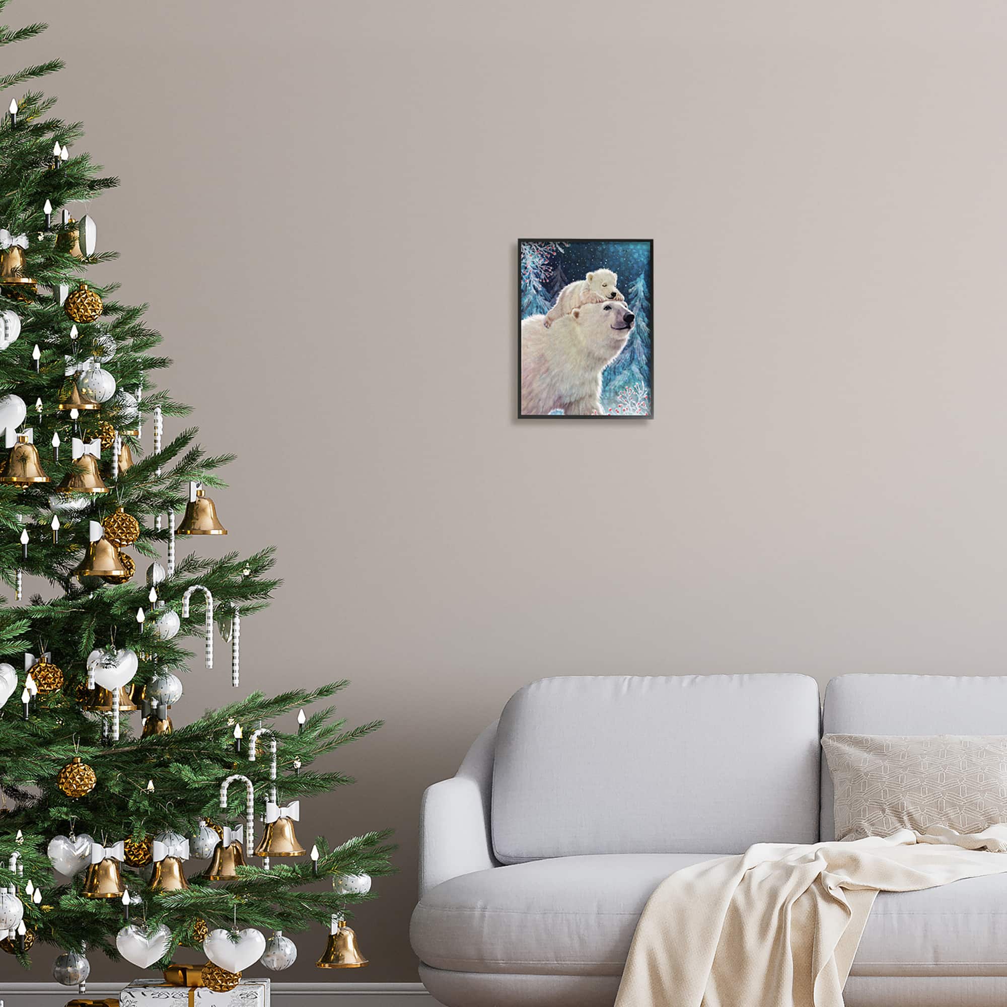 Stupell Industries Polar Bear & Cub Winter Scene Framed Giclee Art