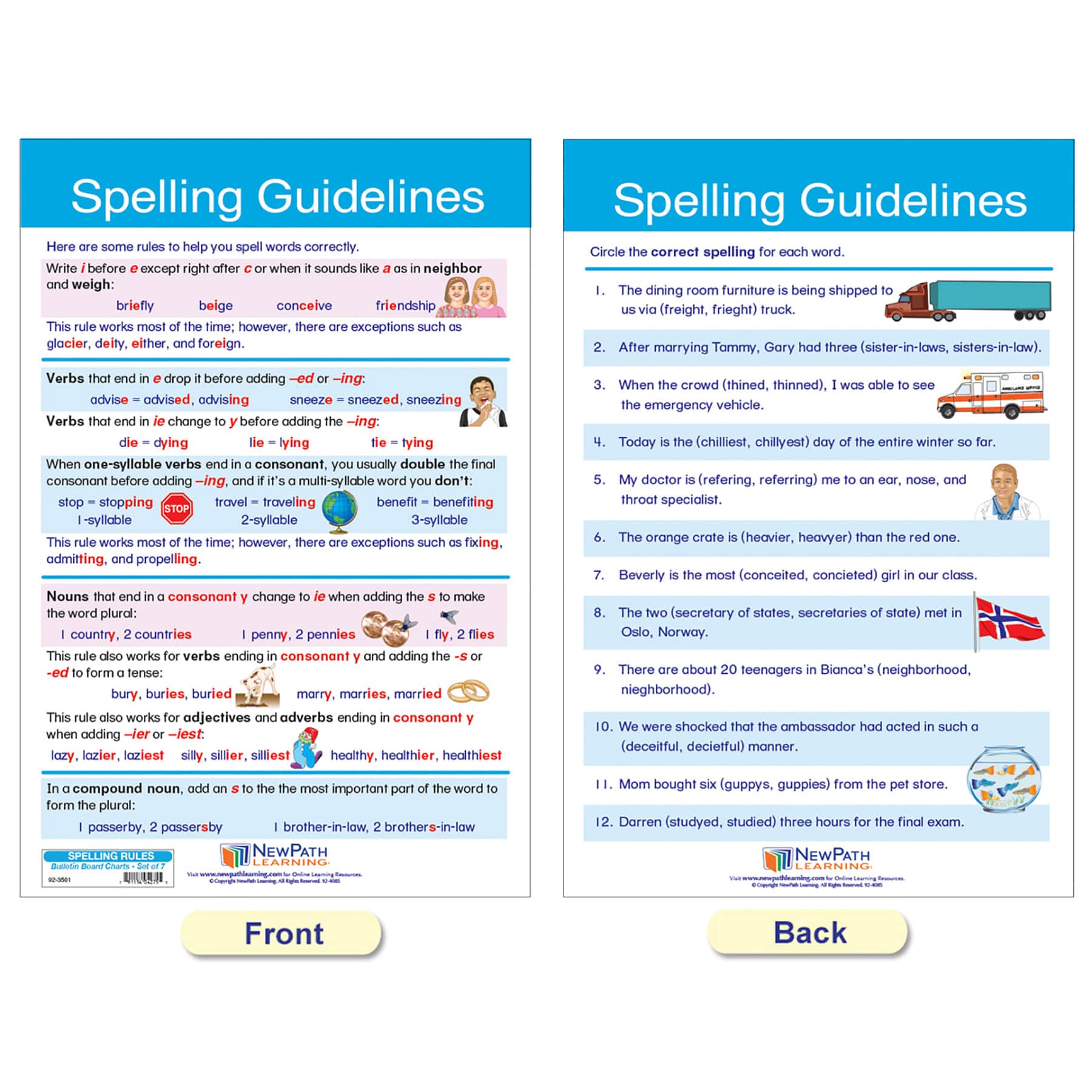NewPath Learning® 18" x 12" Spelling Rules Bulletin Board Chart Set