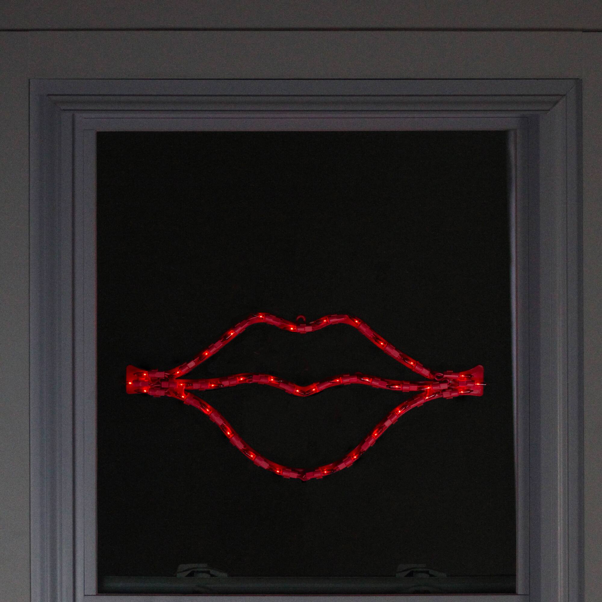 8" Lighted Red Lips Window Silhouette Decoration