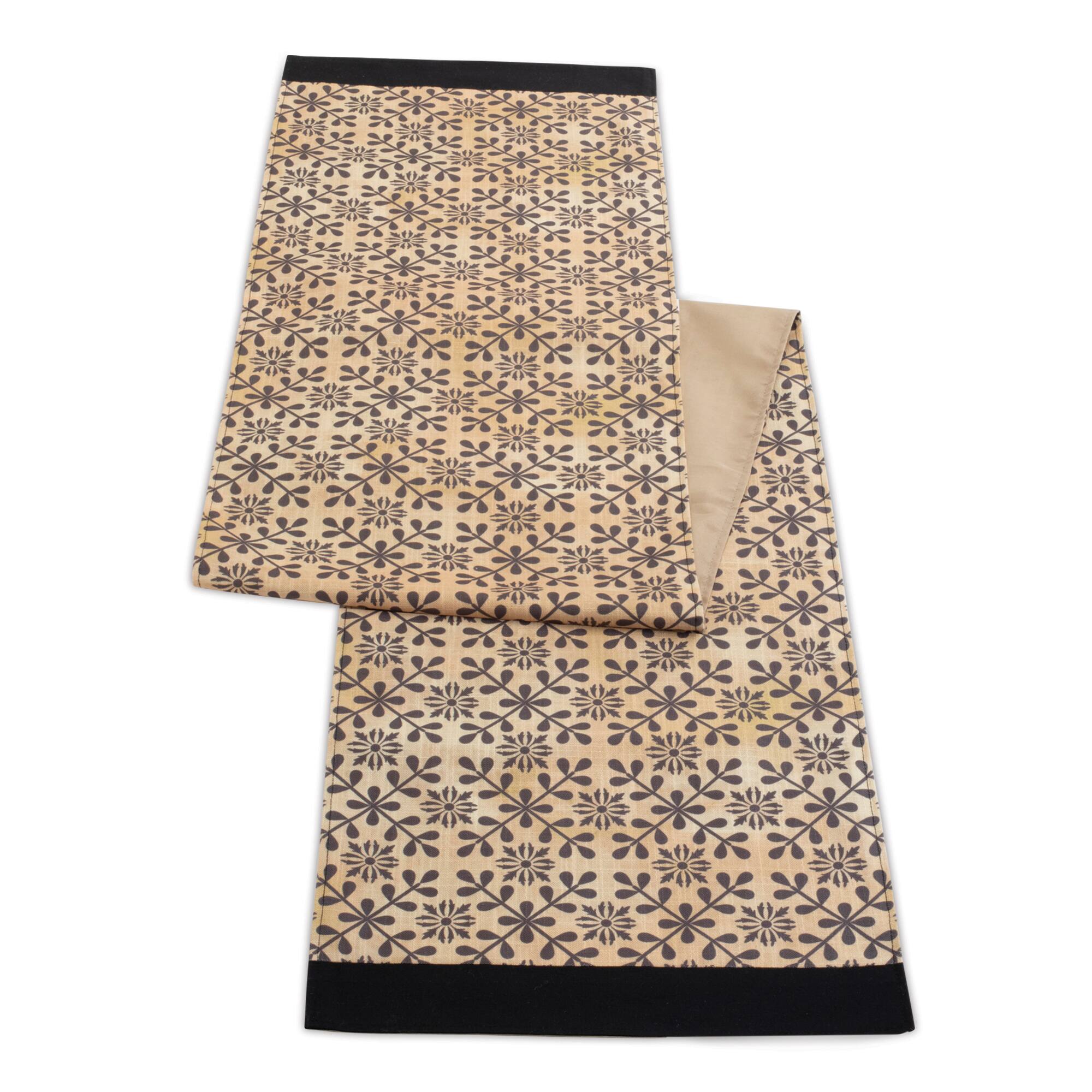 Black & Gold Geometric Floral Patterned Table Runner Set