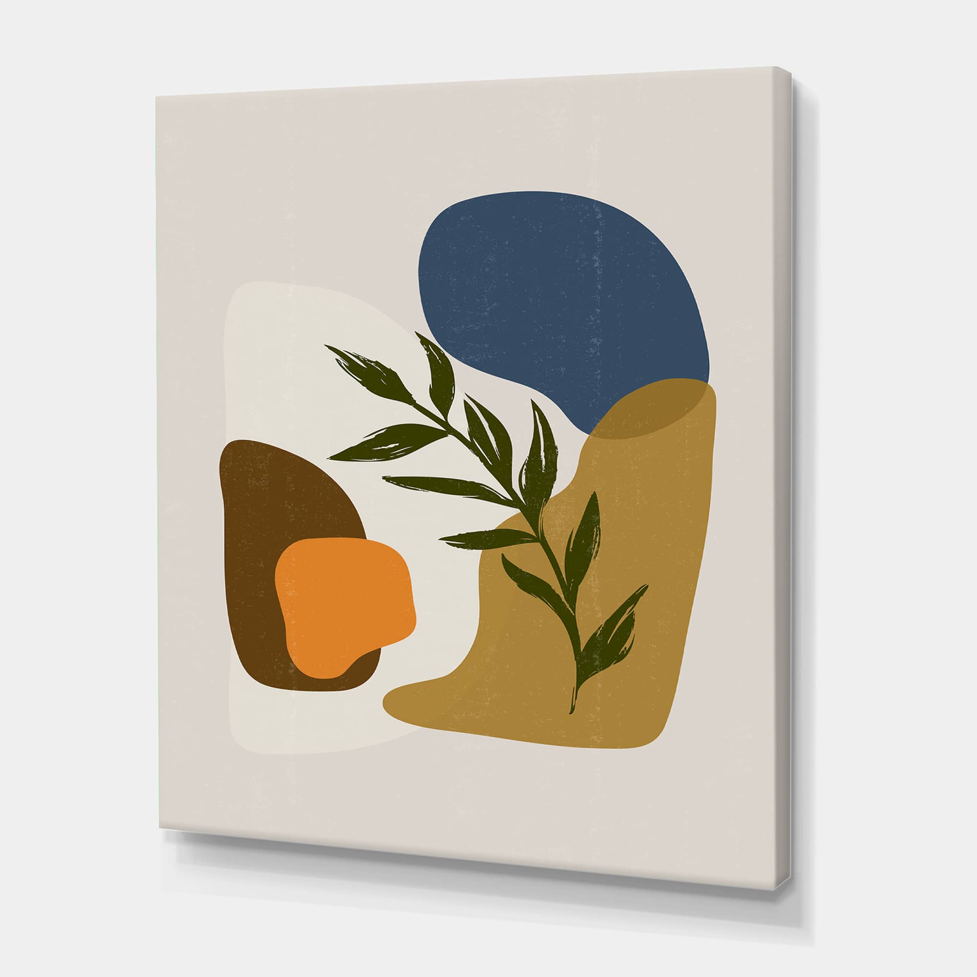 Designart - Botanical Minimalist Shapes With Green Leaf - Modern Canvas Wall Art Print