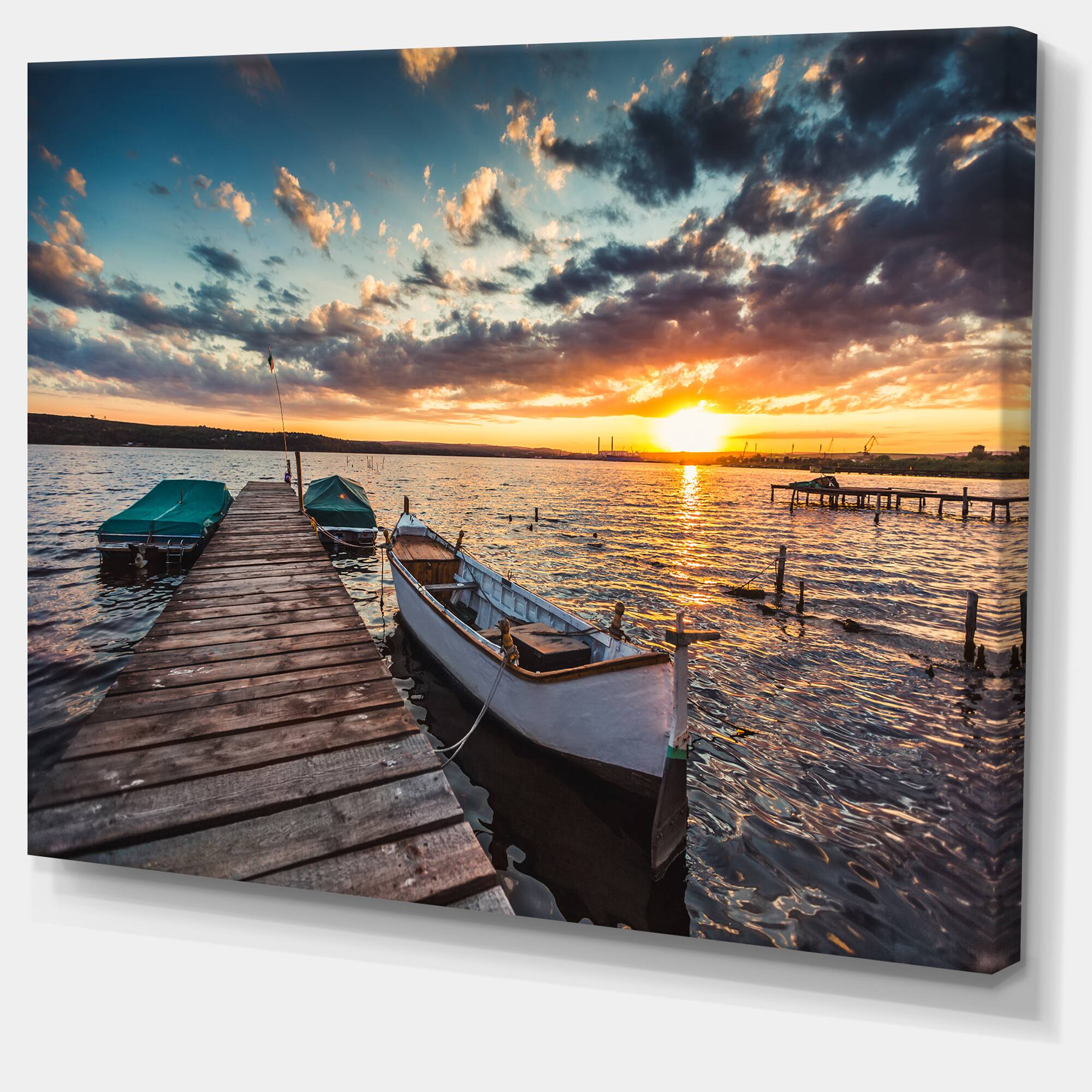 Designart - Boats and Jetty under Dramatic Sky
