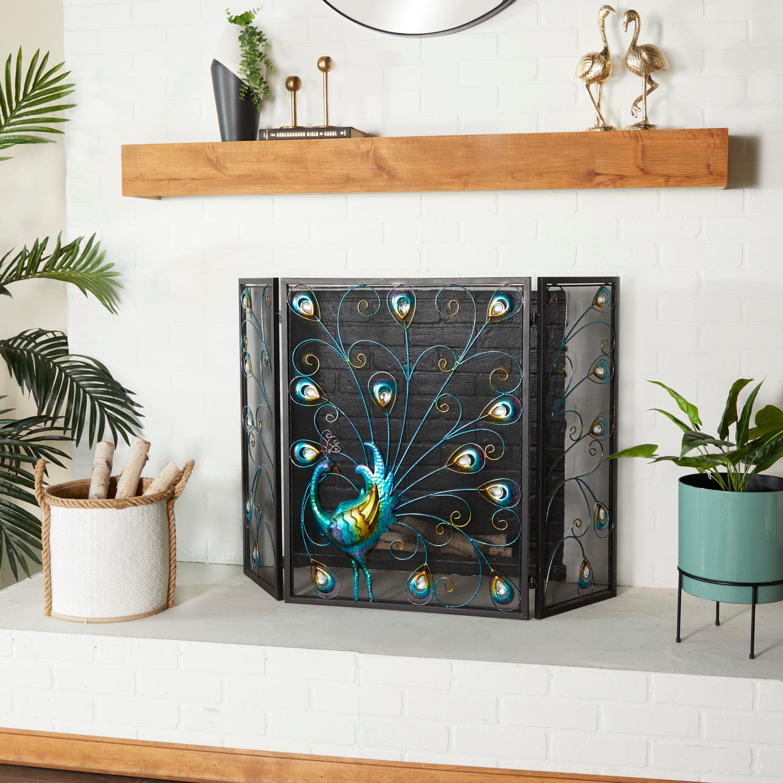 Black Metal Eclectic Fireplace Screen, 32" x 48" x 1"