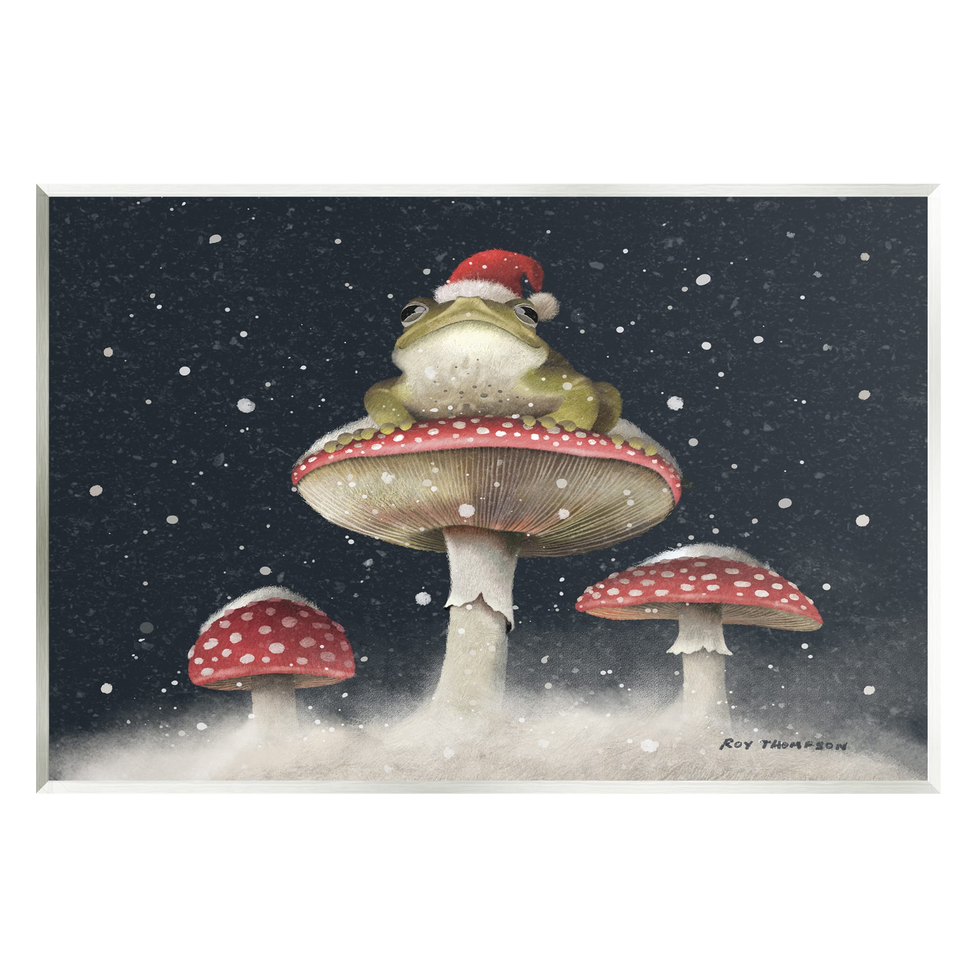 Stupell Industries Frog In Santa Hat Snowy Mushrooms Wall Plaque Art