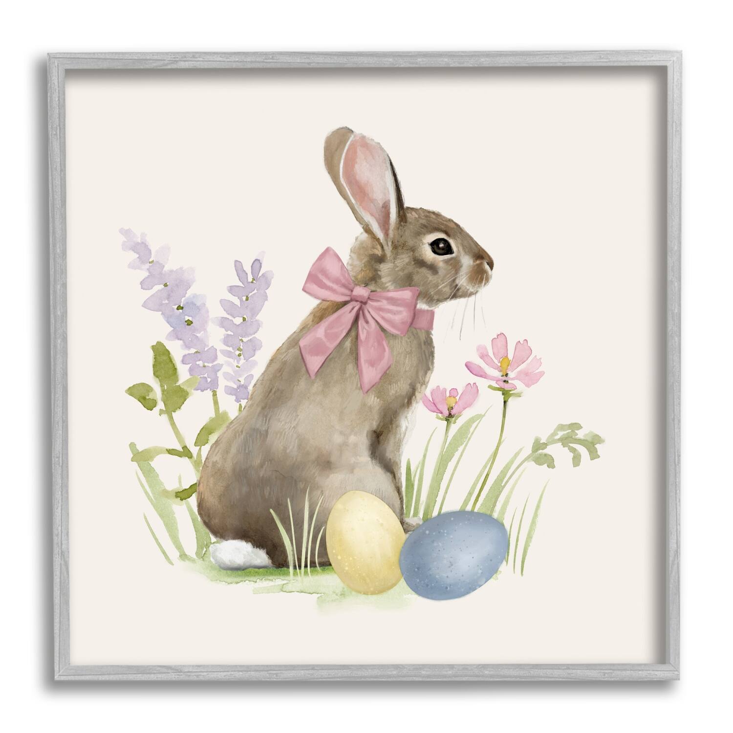 Stupell Industries Easter Bunny Rabbit Bow Spring Flowers & Eggs Framed Giclee Art