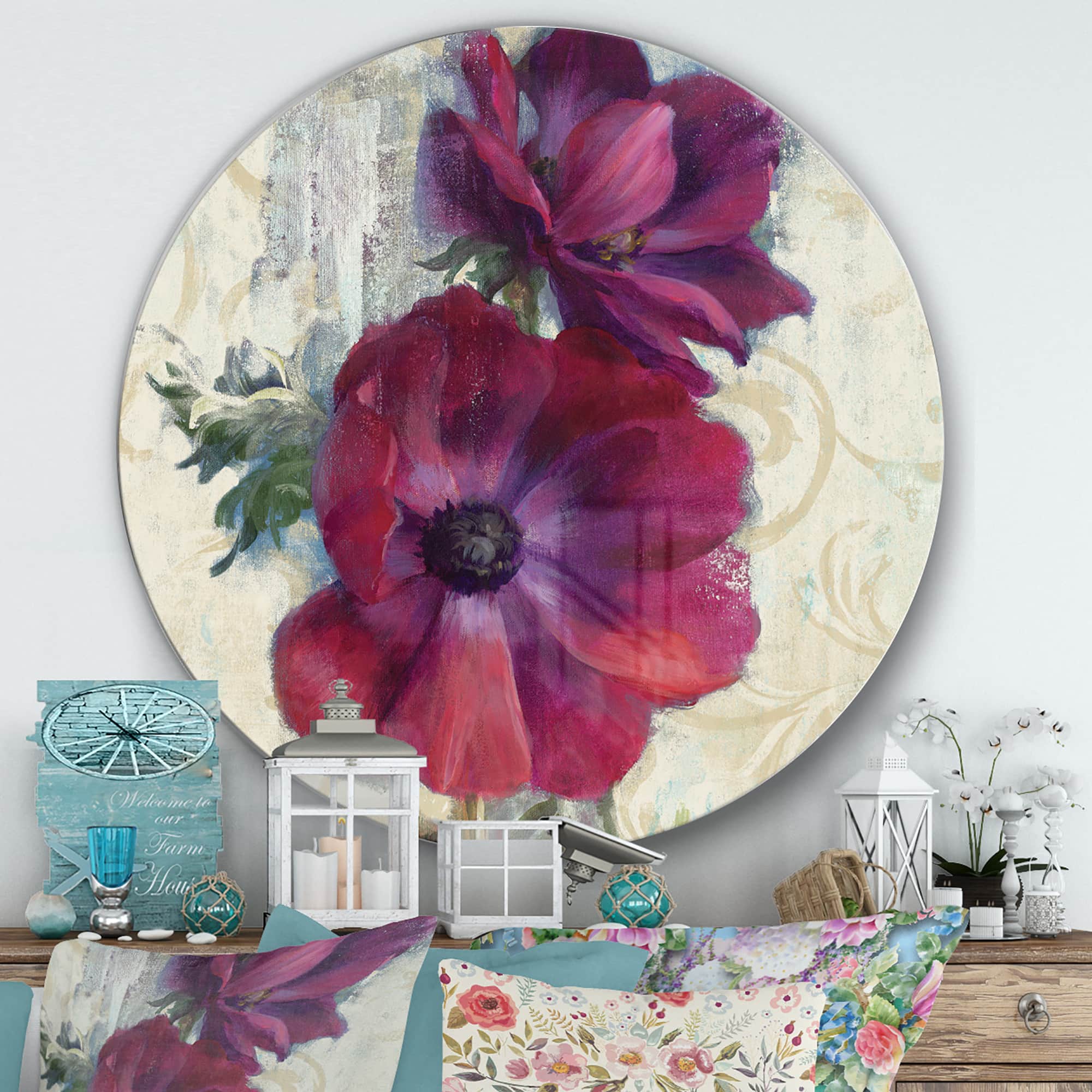 Designart - Red Handpainted Anemone Flower