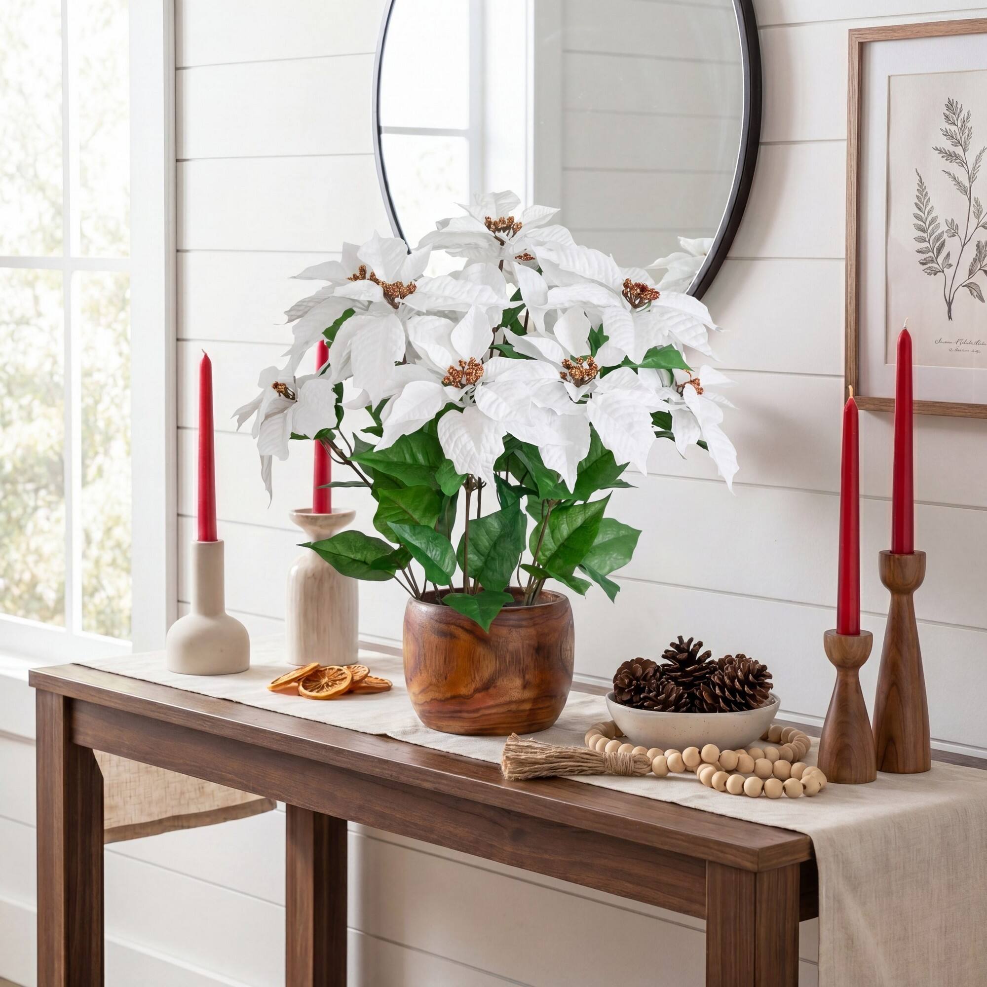 Nearly Natural 22" Artificial Potted Poinsettia Plant