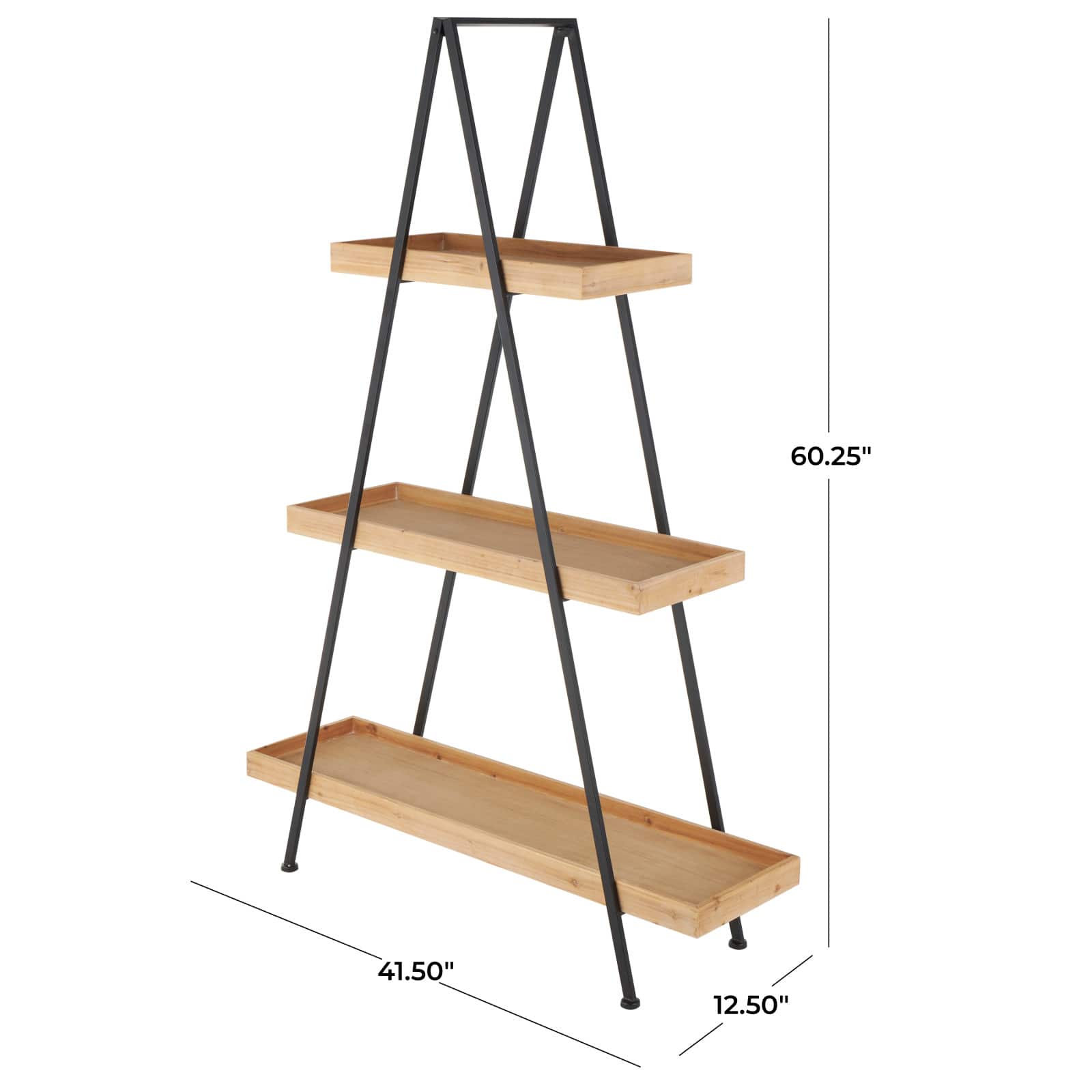42" x 60" Black Metal 3 Shelf Storage Shelving Unit with Triangle Frame
