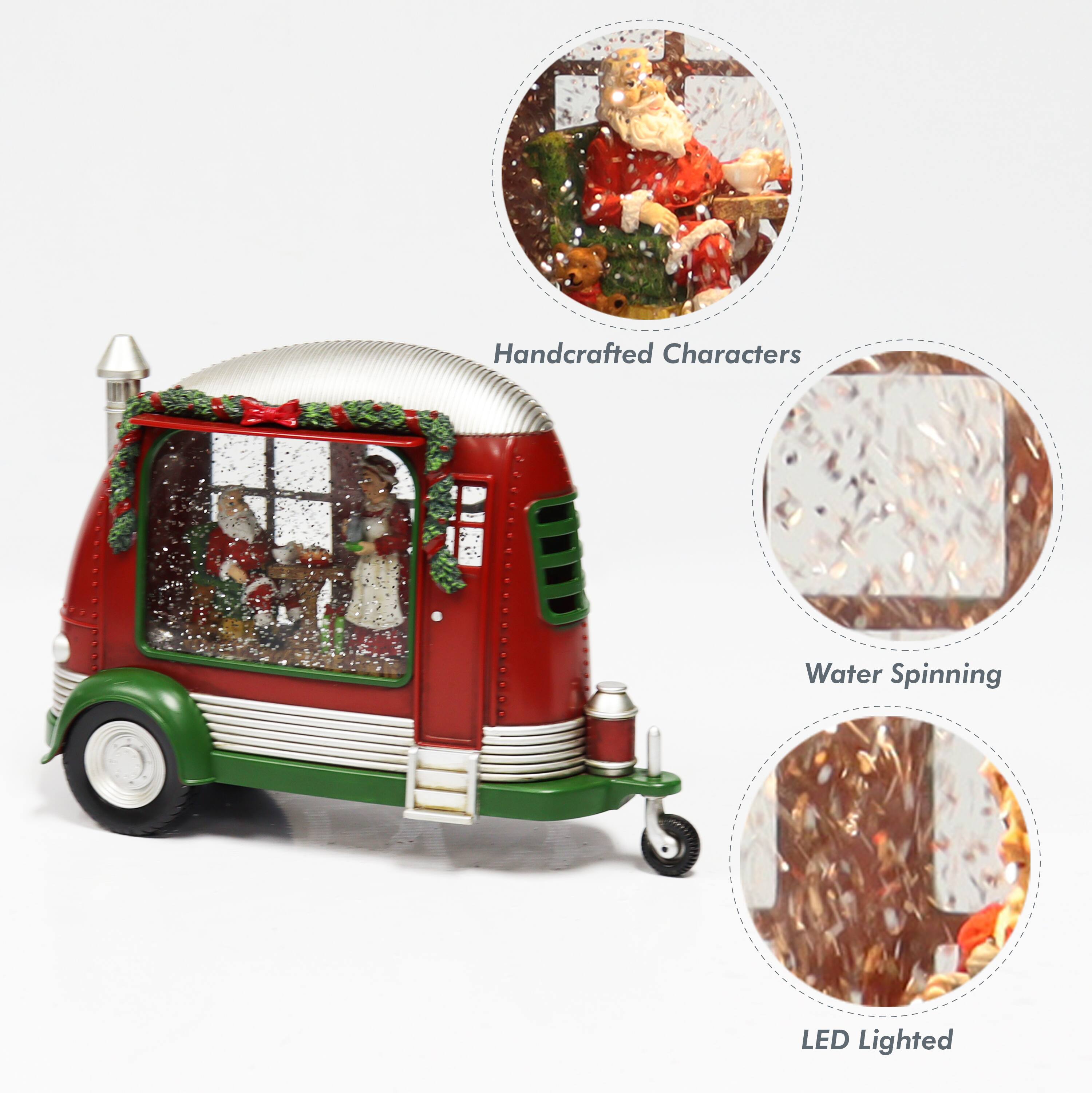 Moments in Time 6.8" Acrylic Camper with Santa & Mrs. Claus Scene Décor
