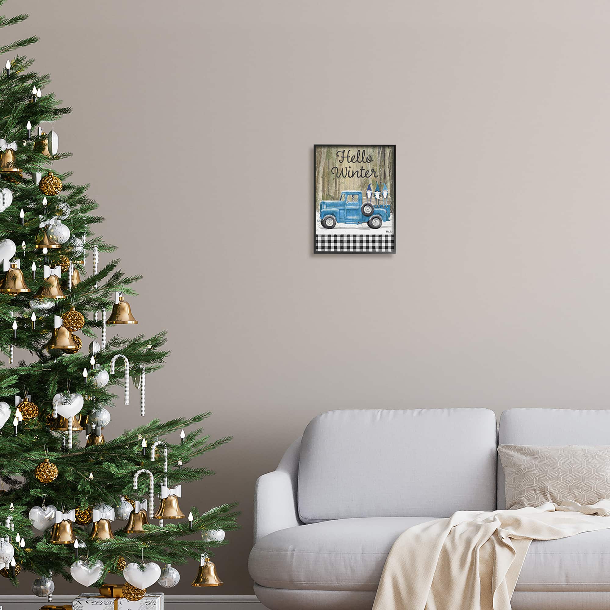 Stupell Industries Hello Winter Plaid Gnomes Framed Giclee Art