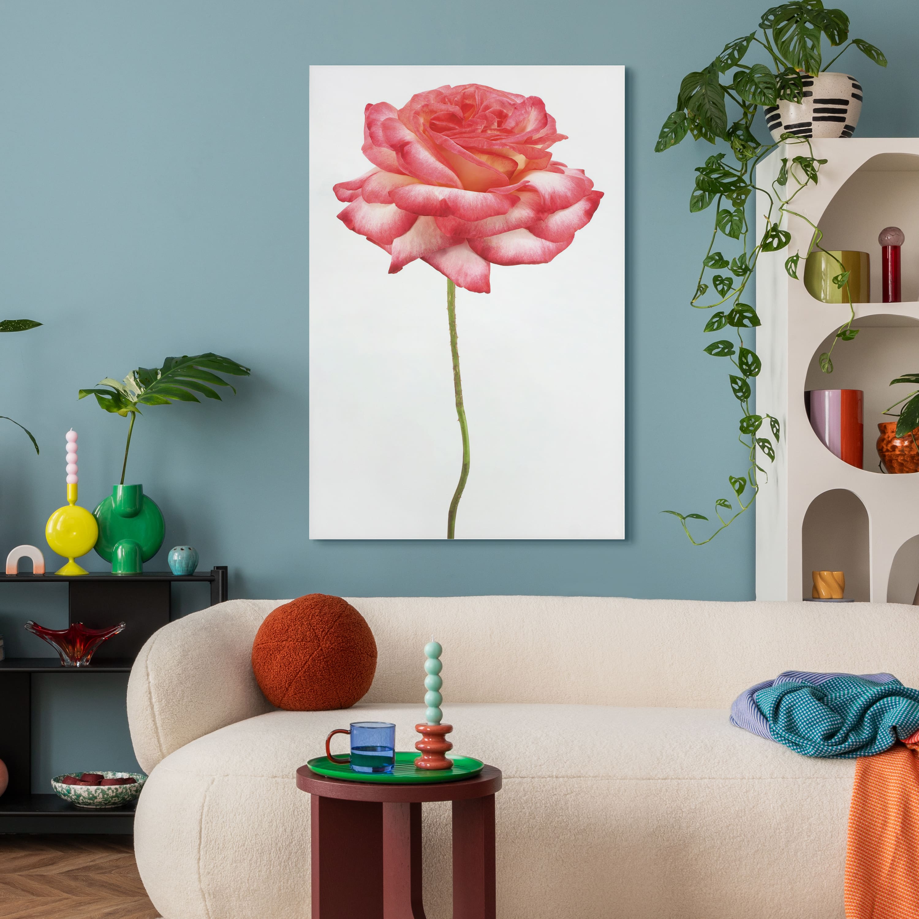 Empire Art Direct 32" x 48" Pink Rose Free Floating Tempered Glass Wall Art