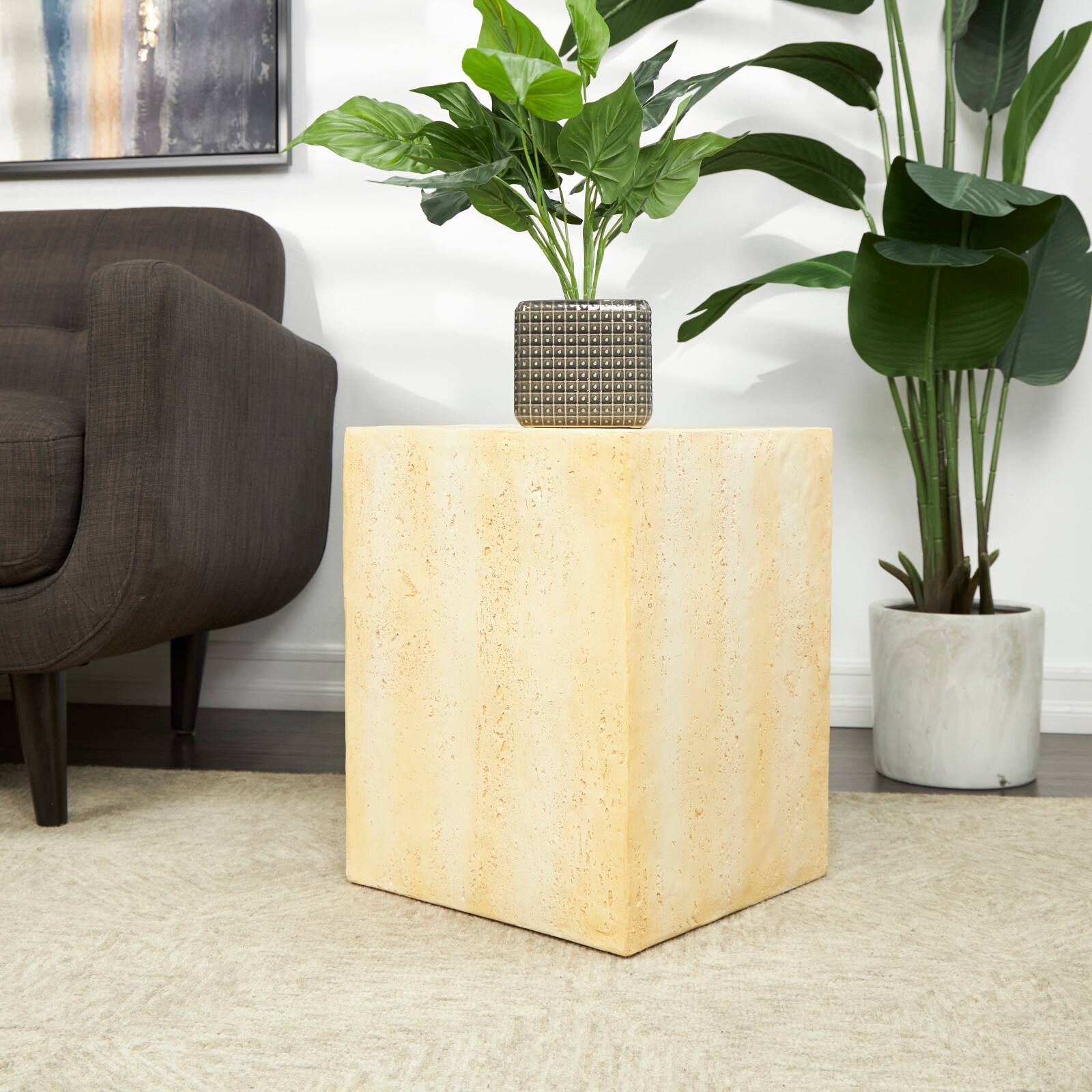 18" Natural Textured Wood Grain Outdoor Accent Table