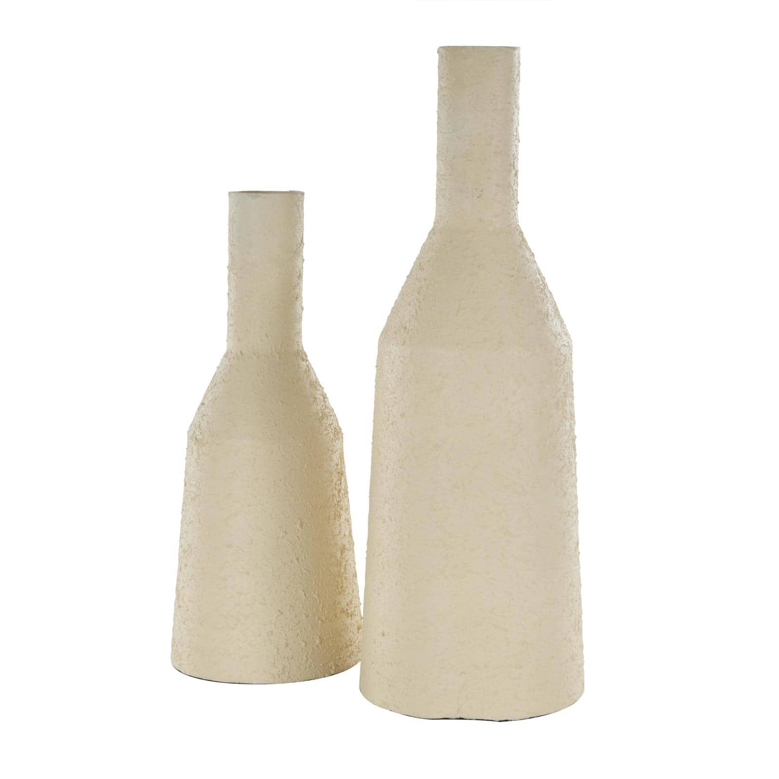 Cream Metal Fluted Distressed Textured Vase Set
