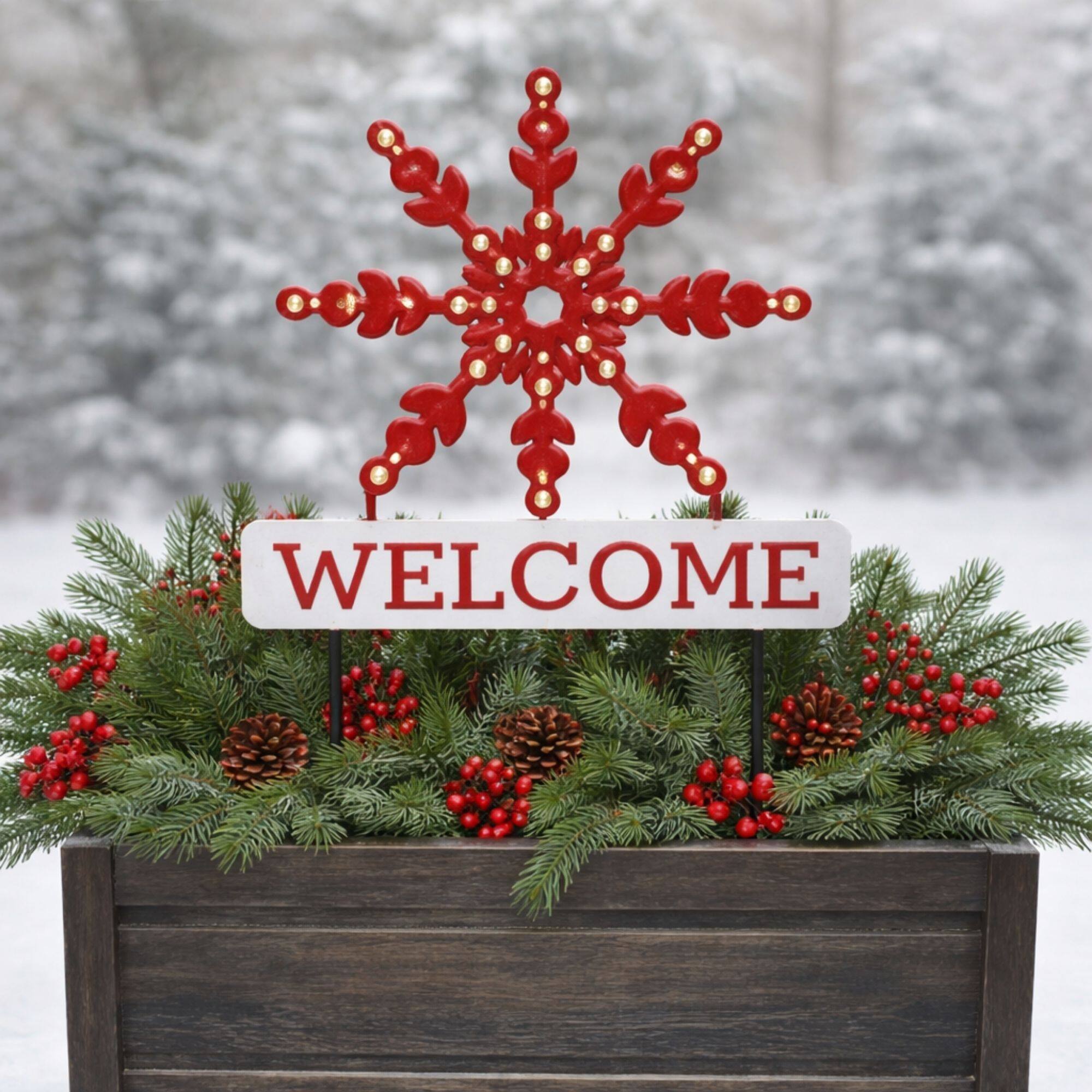 Melrose 28" LED Snowflake Welcome Planter Stake