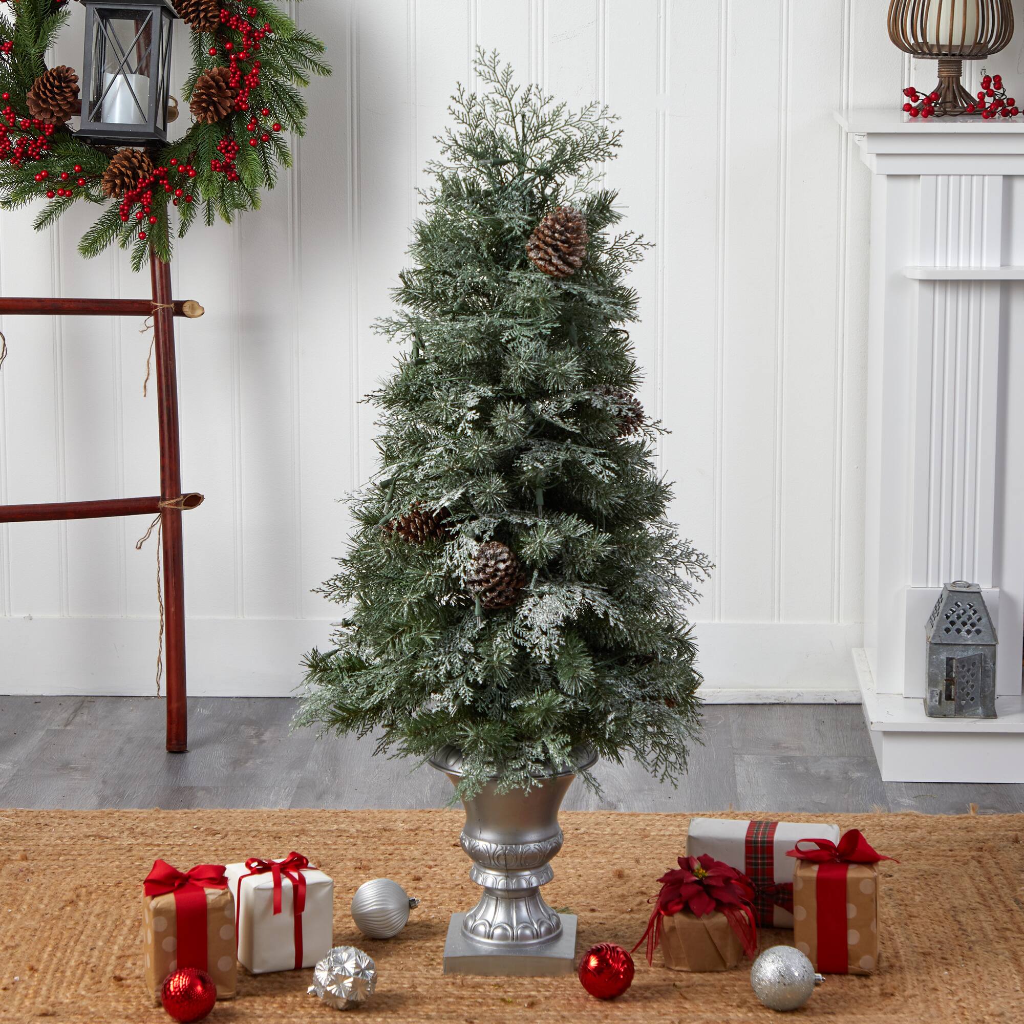 4ft. Pre-Lit English Pine Artificial Christmas Tree, Warm White LED Lights
