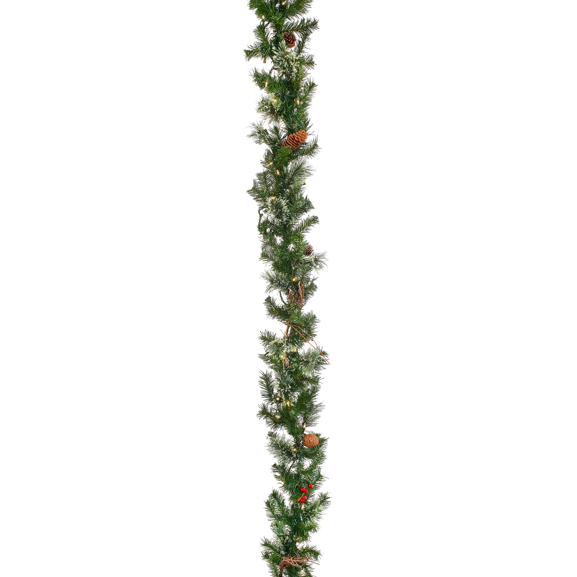 9ft. Christmas Glistening Pine & Red Berry Garland with Lights