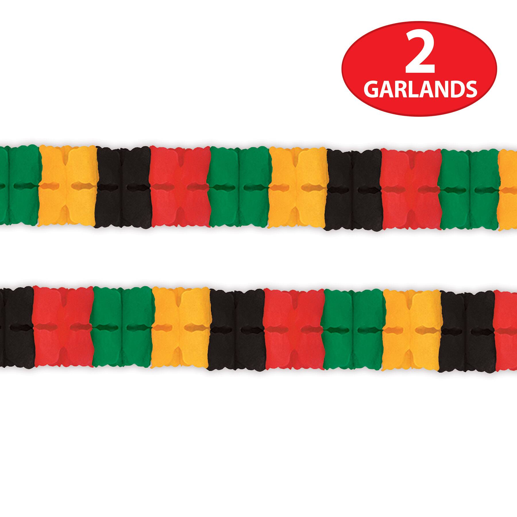 Beistle 4.5" x 12ft. Black, Red, Green & Yellow Leaf Garlands, 2ct.